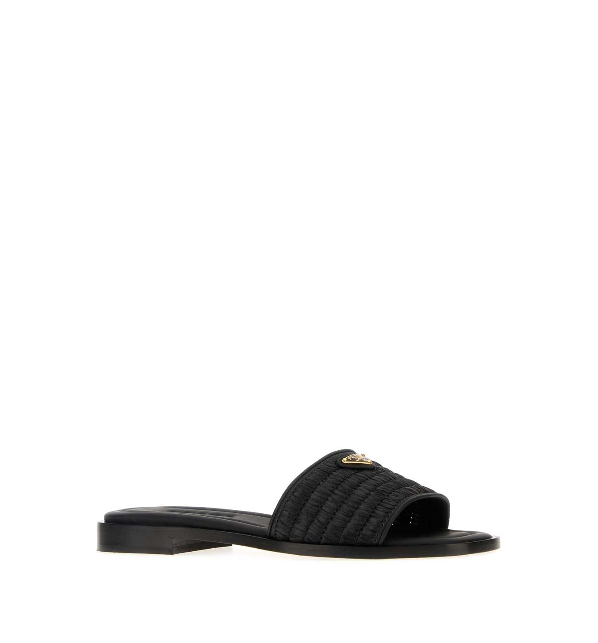 Raffia And Leather Slippers