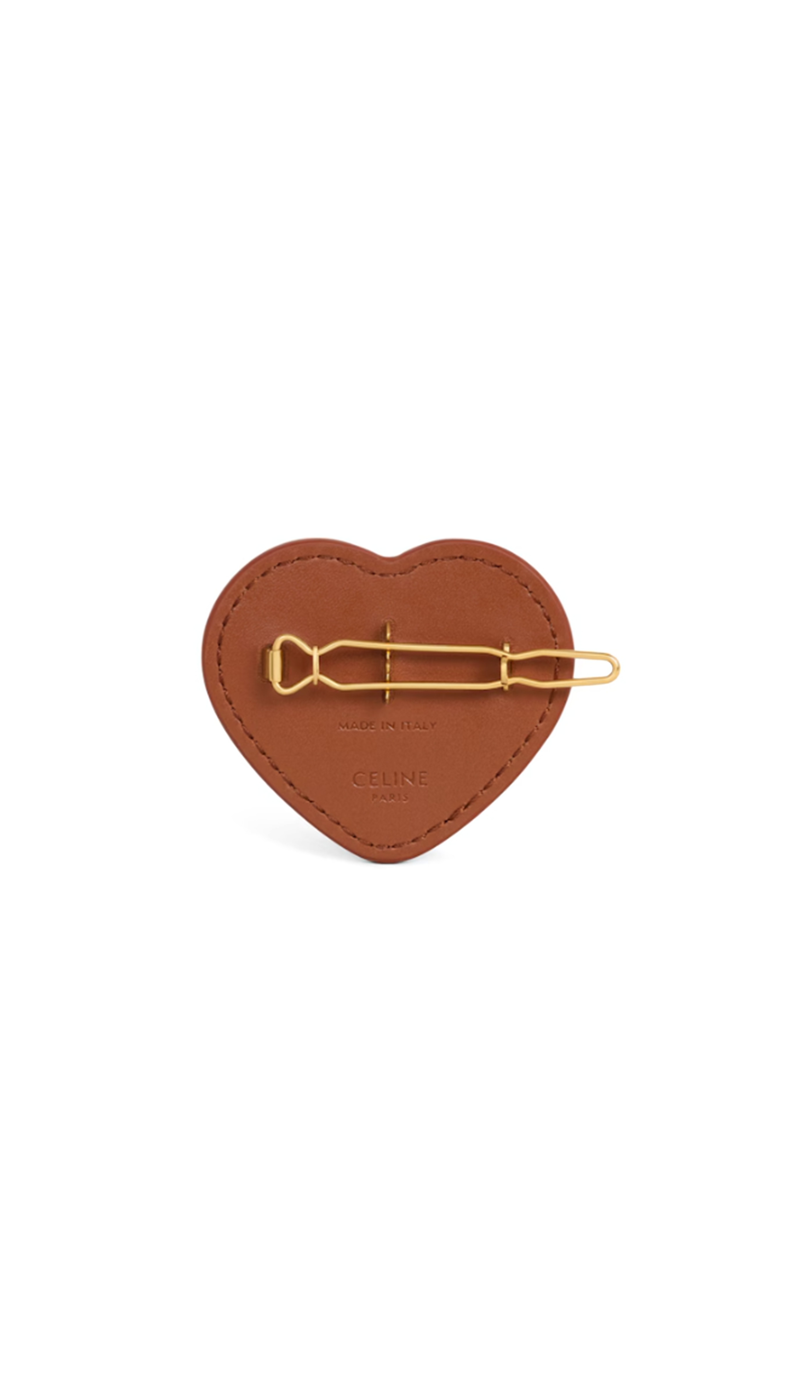 Heart Hair Clip in Calfskin and Brass - Tan/Gold