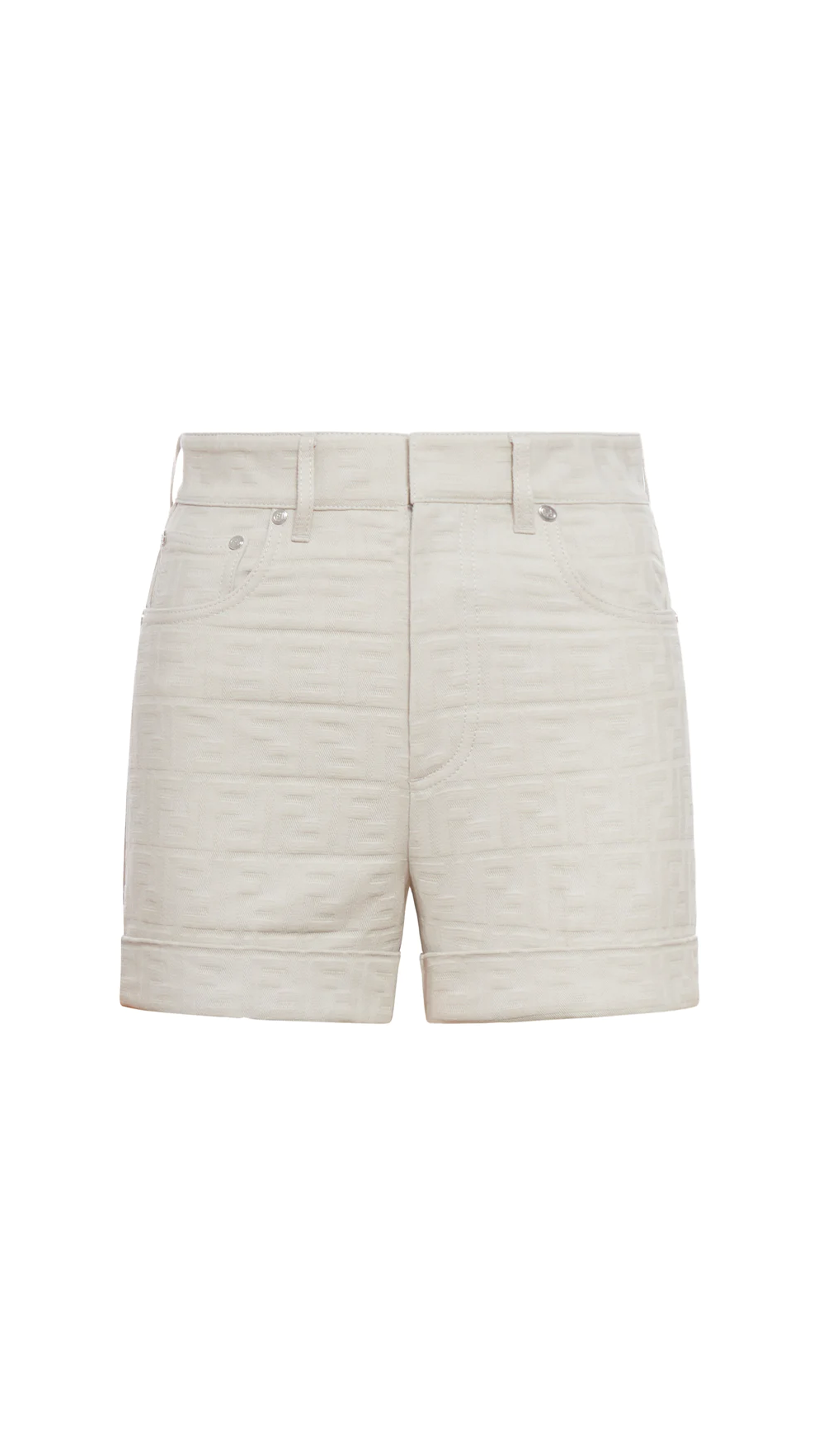 FF Jacquard Denim Shorts - White