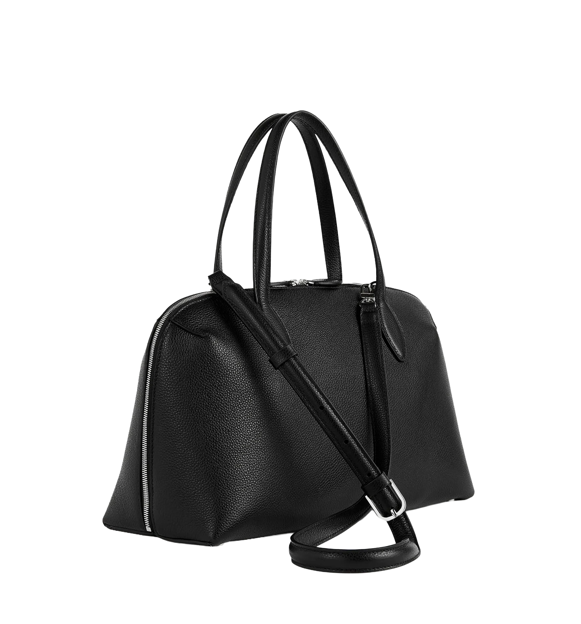 Leather handbag with engraved logo on the front