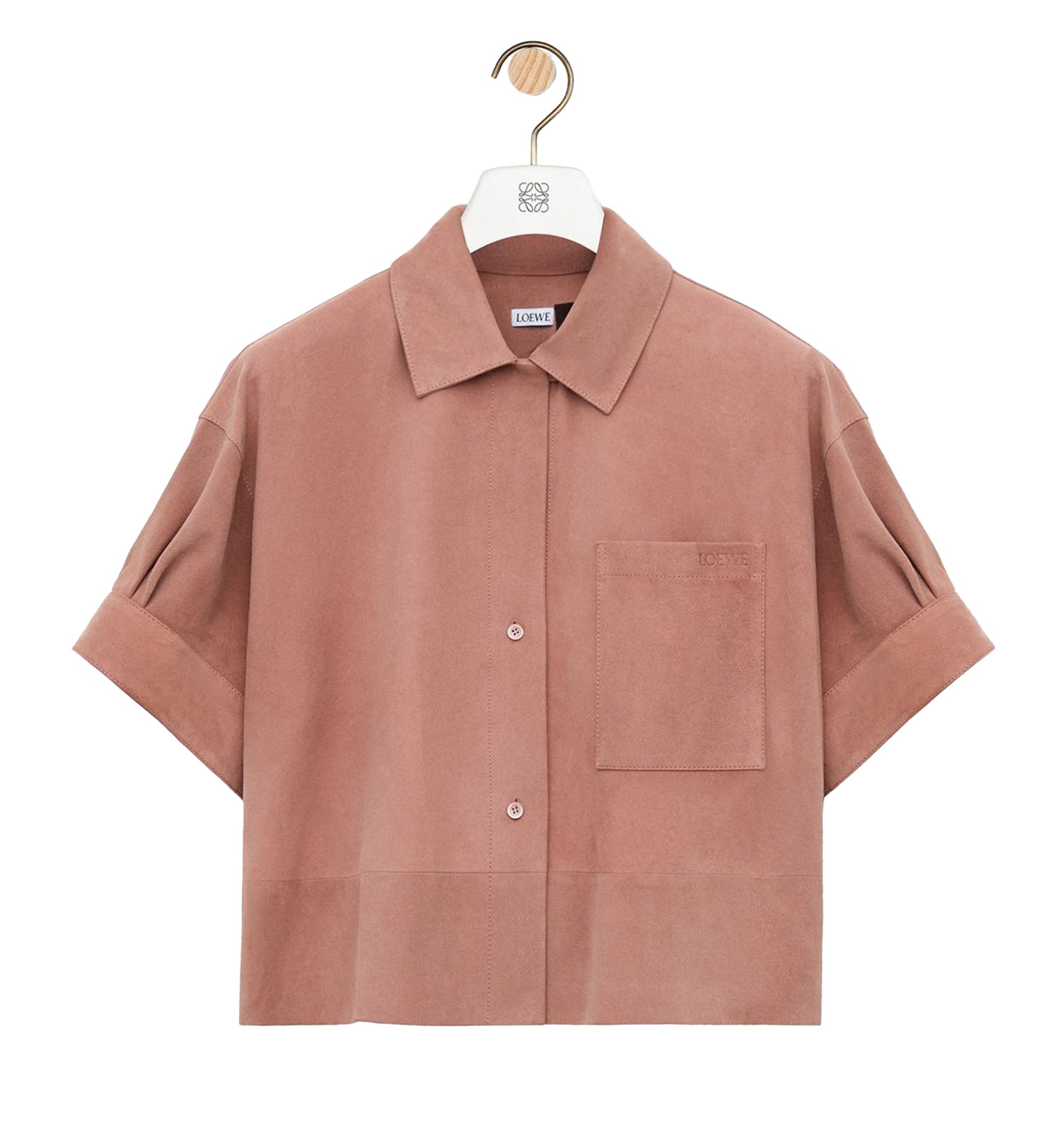 Short sleeve shirt in suede goatskin
