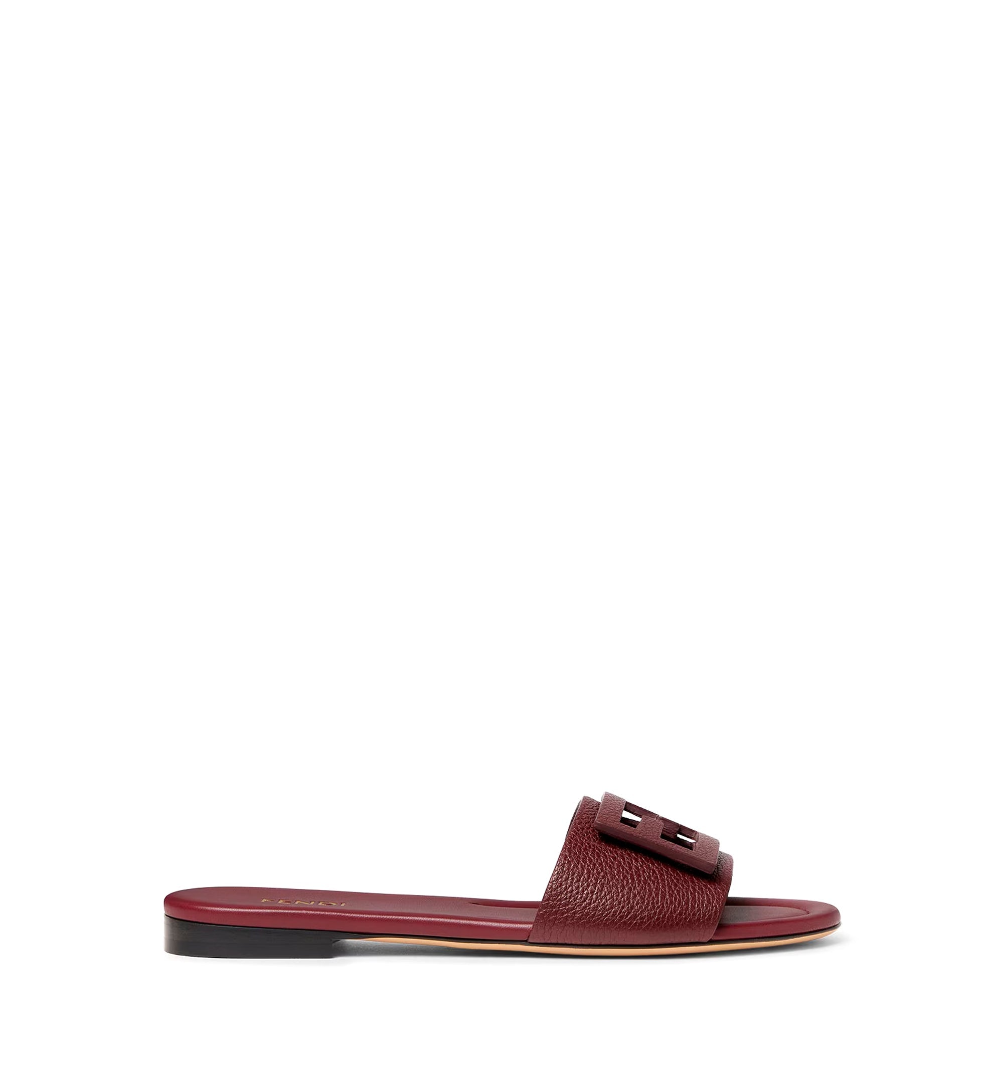Burgundy leather slides