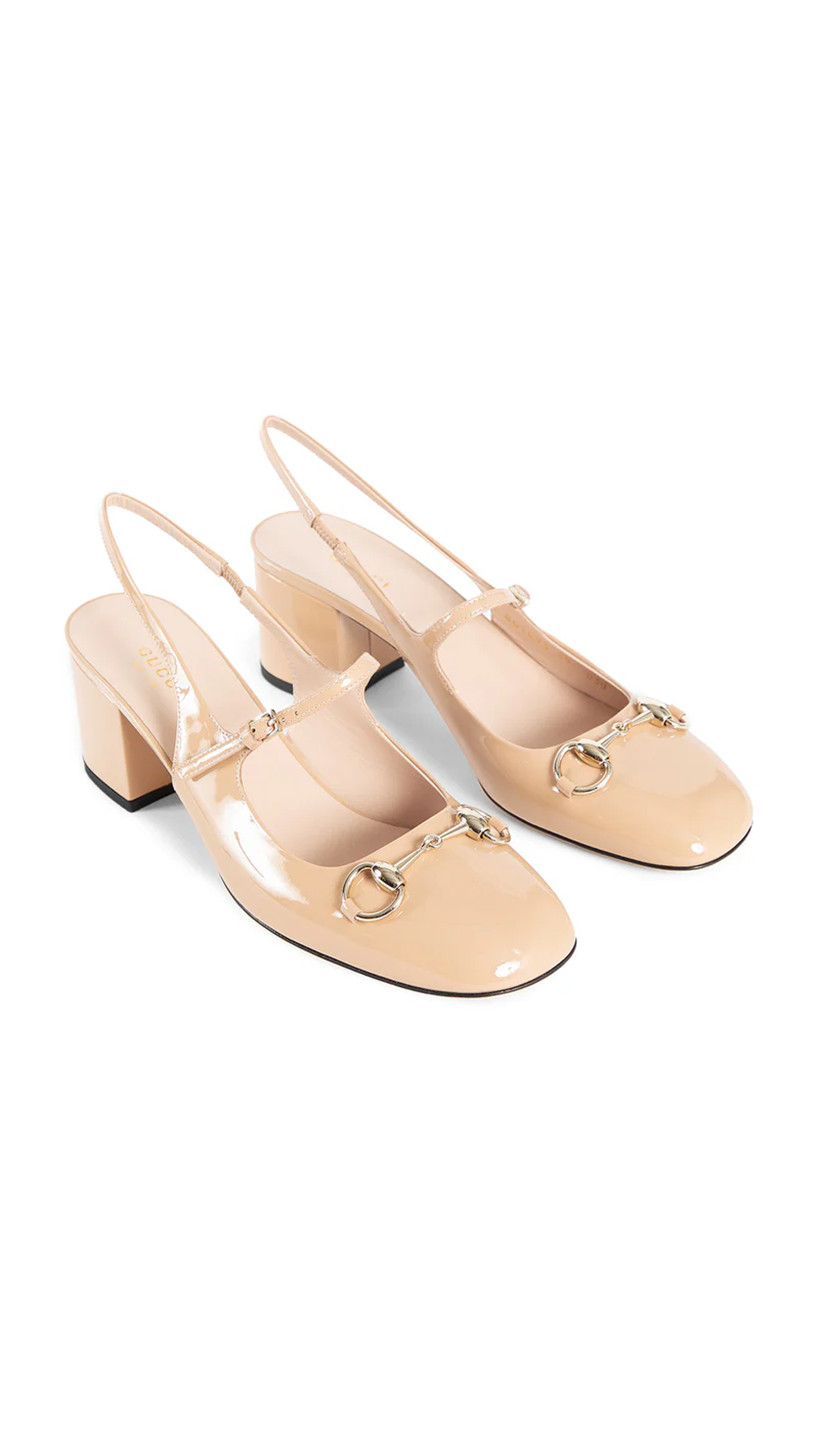 Horsebit Patent Strap Pump - Beige