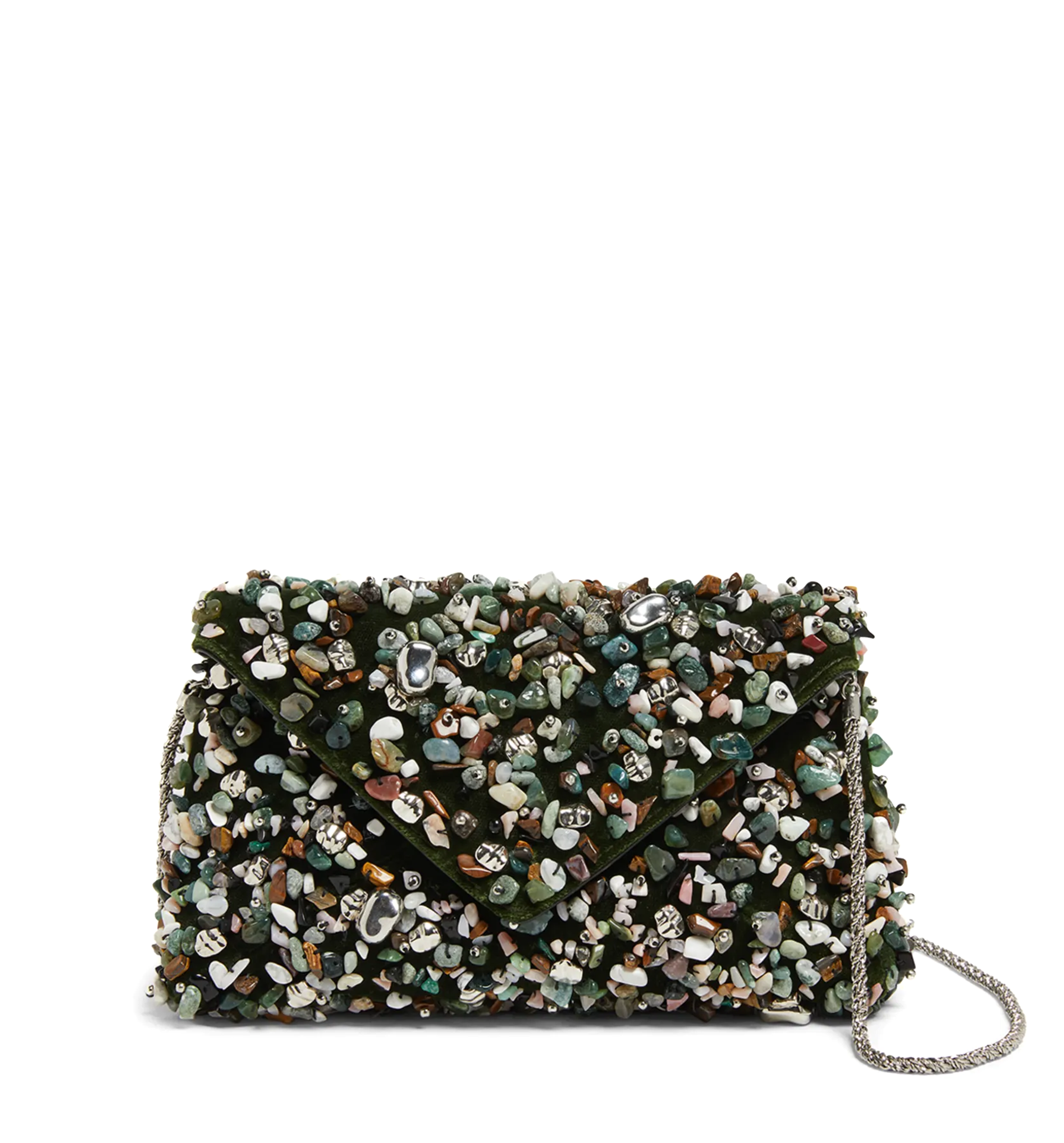 Stone-Embellished Envelope Clutch Bag