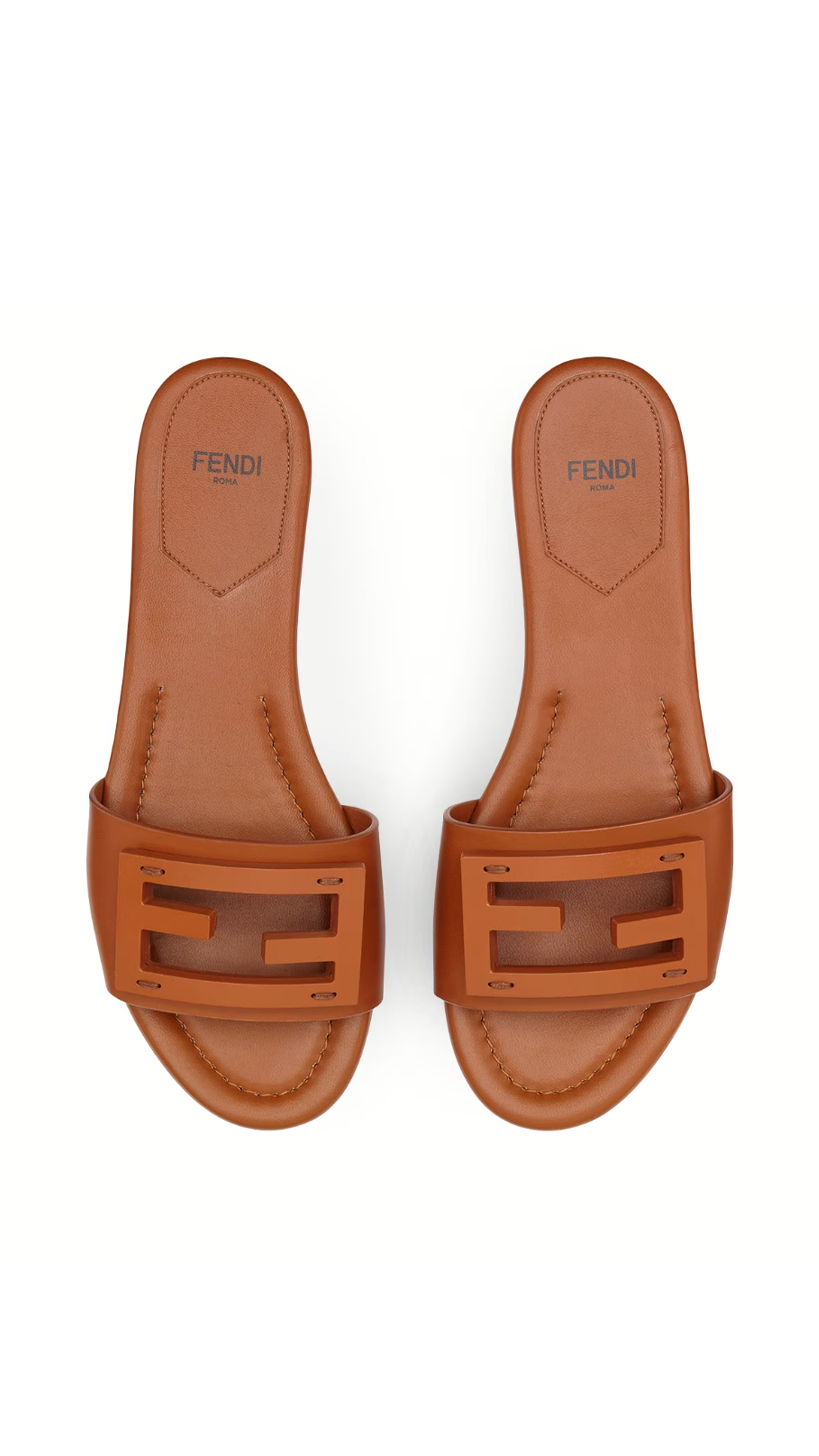 Signature Leather Slides - Brown