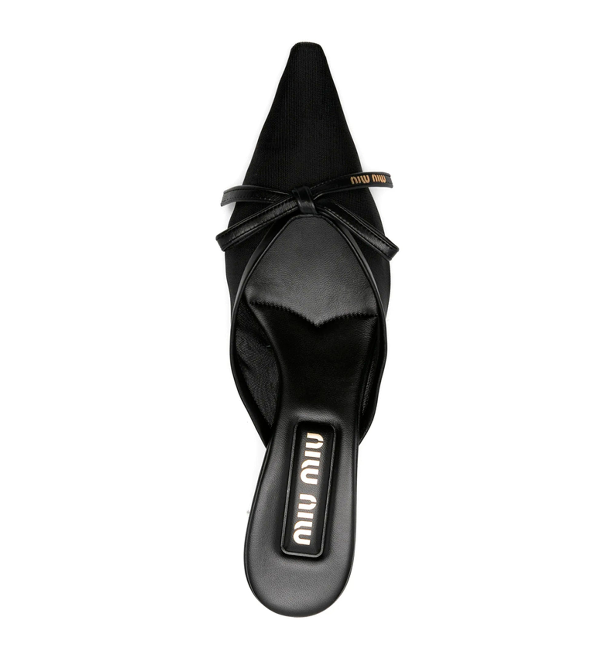Mesh fabric heeled mules