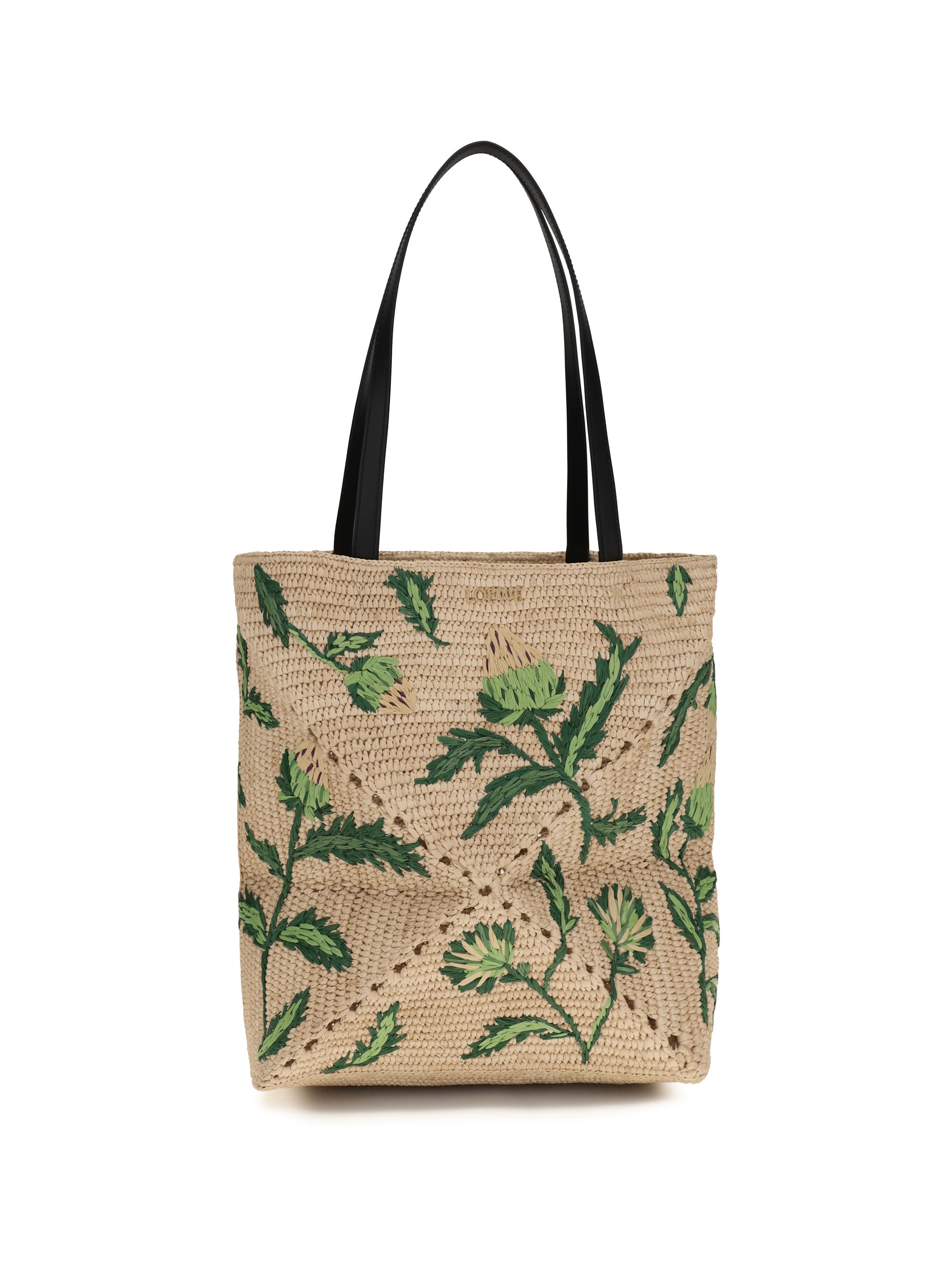 Medium Puzzle Fold tote in raffia and calfskin