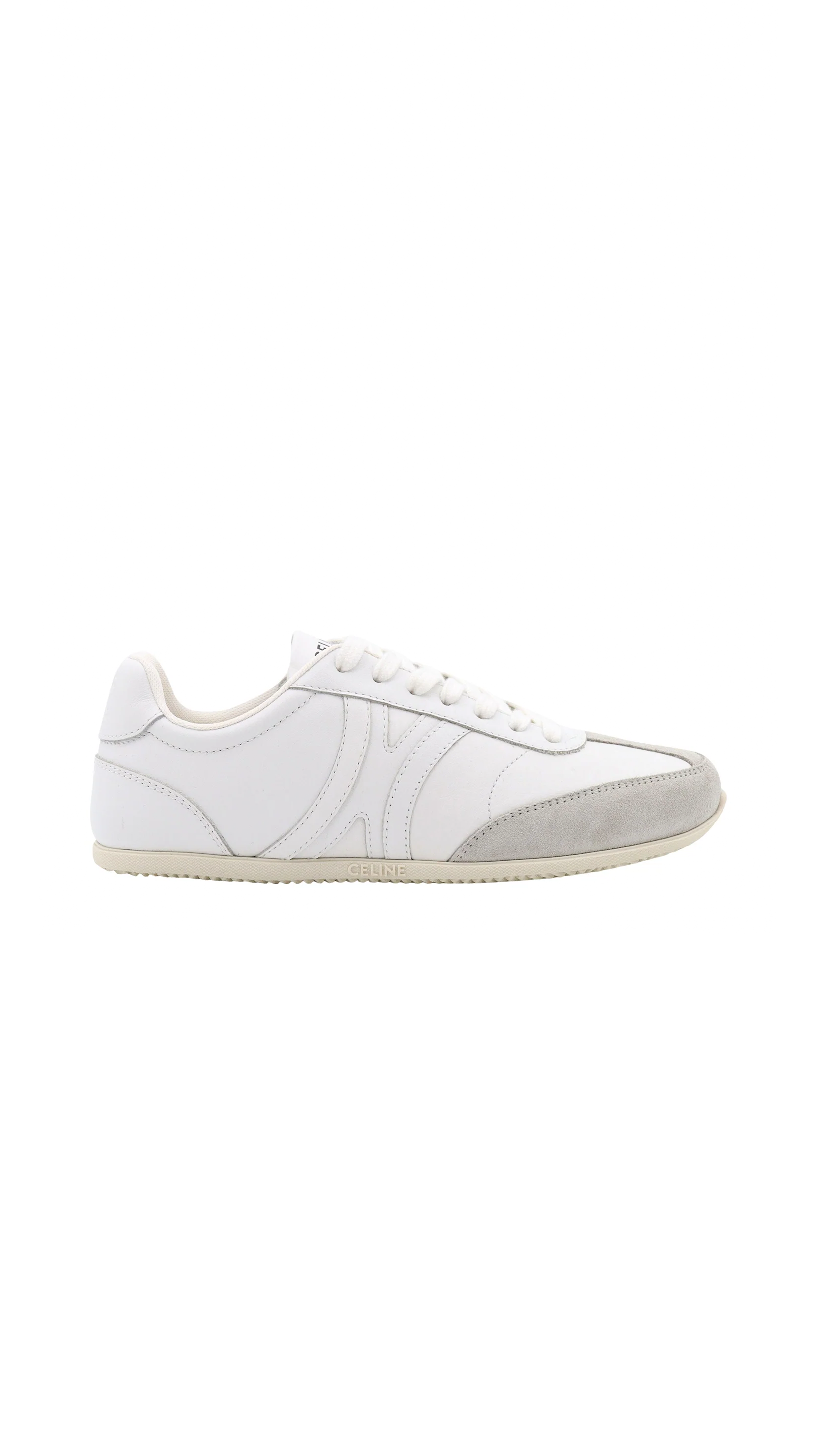 Celine Jogger Low Lace-Up Sneaker In Calfskin & Suede Calfskin - Optic White/Grey