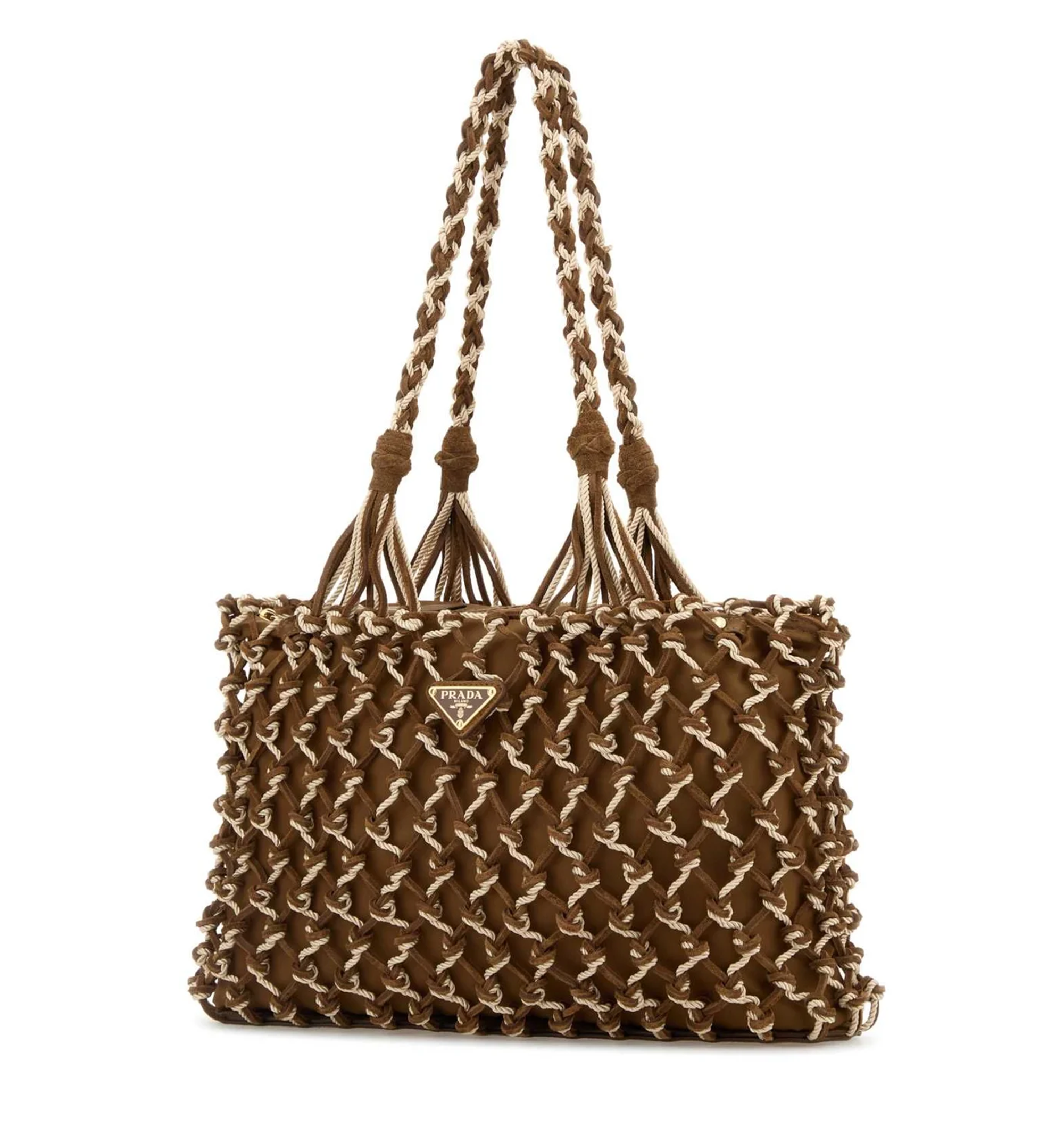 Large Fabric and Suede Macrame Bag