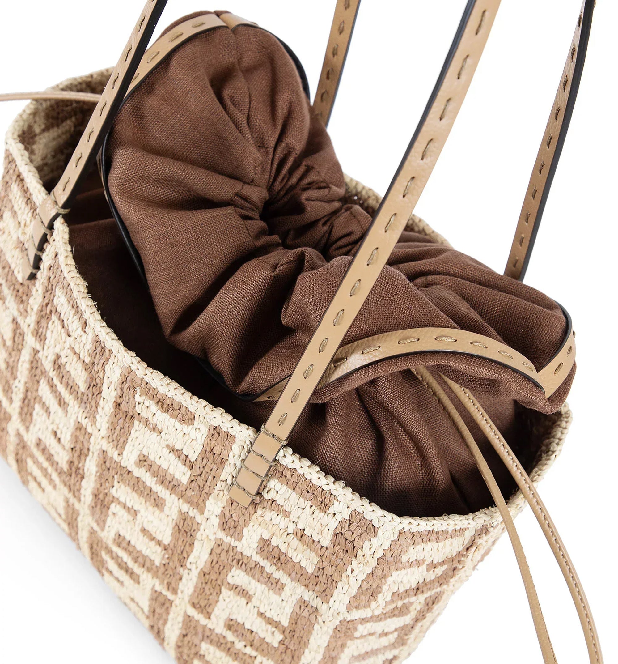 Fendi Small Roll Raffia Crochet Shopper Bag