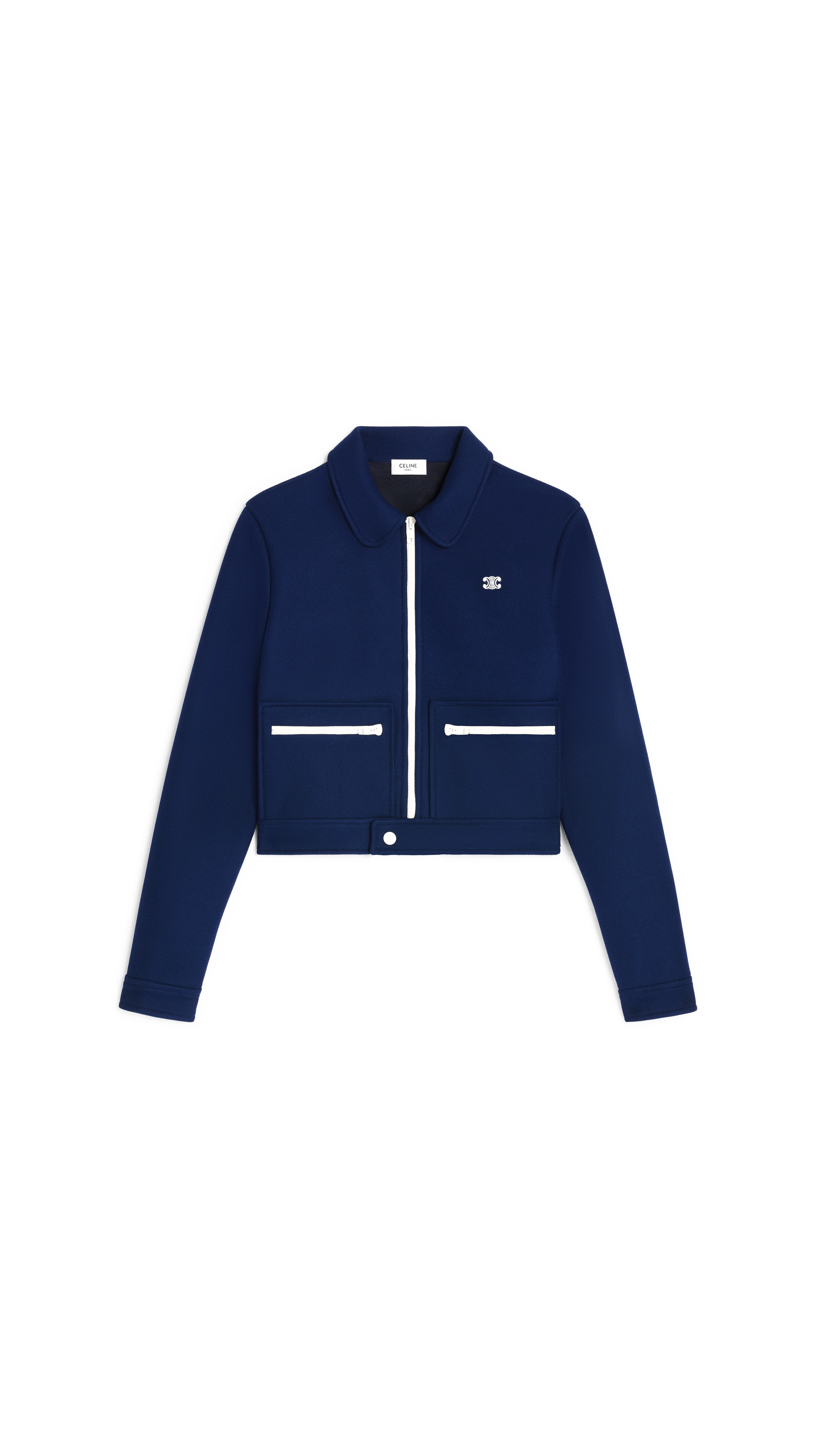 Triomphe Zip-up Jacket in Textured Jersey - Navy/Off White