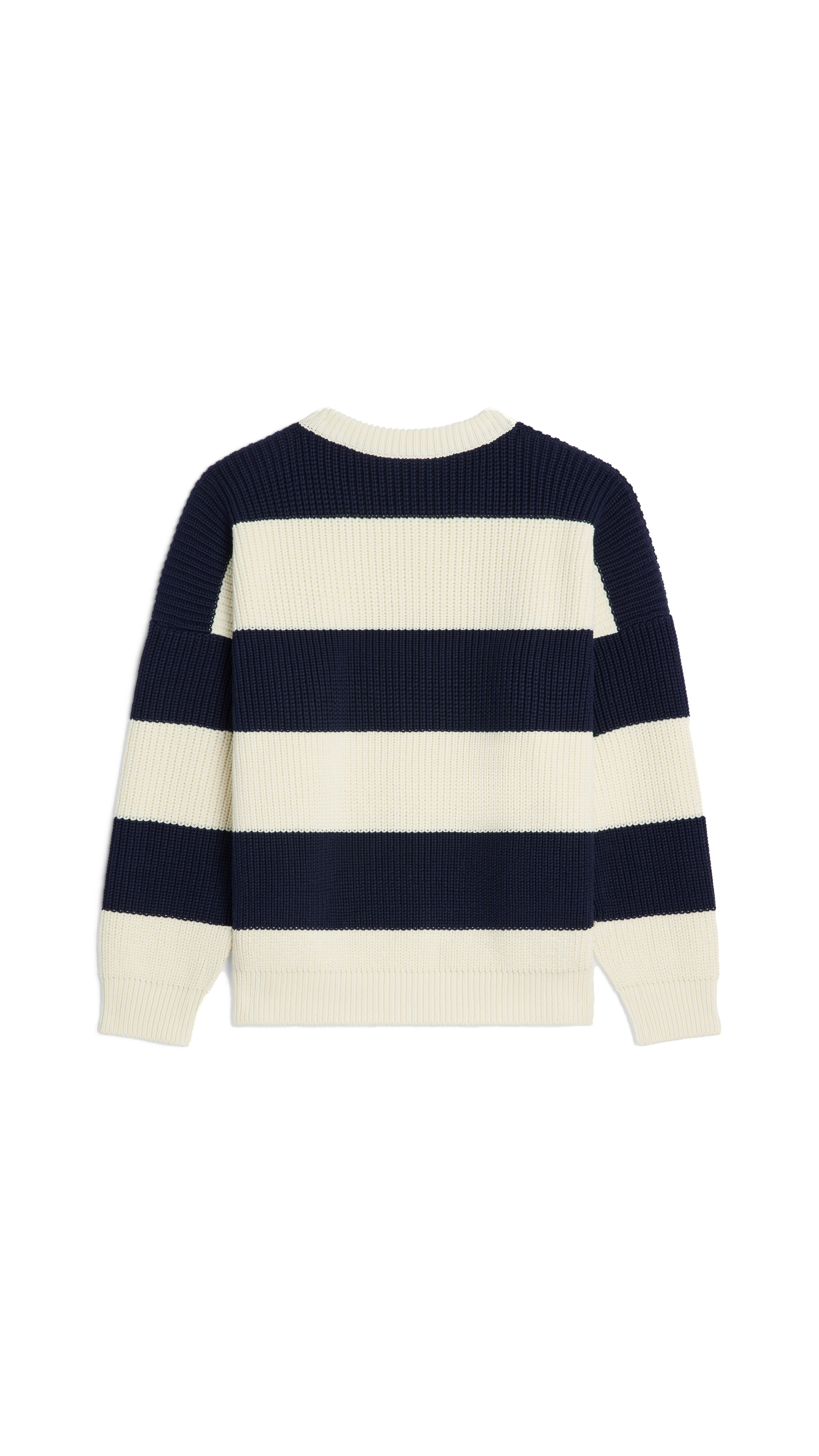 Oversized Sweater in Striped Cotton - Ecru/Navy