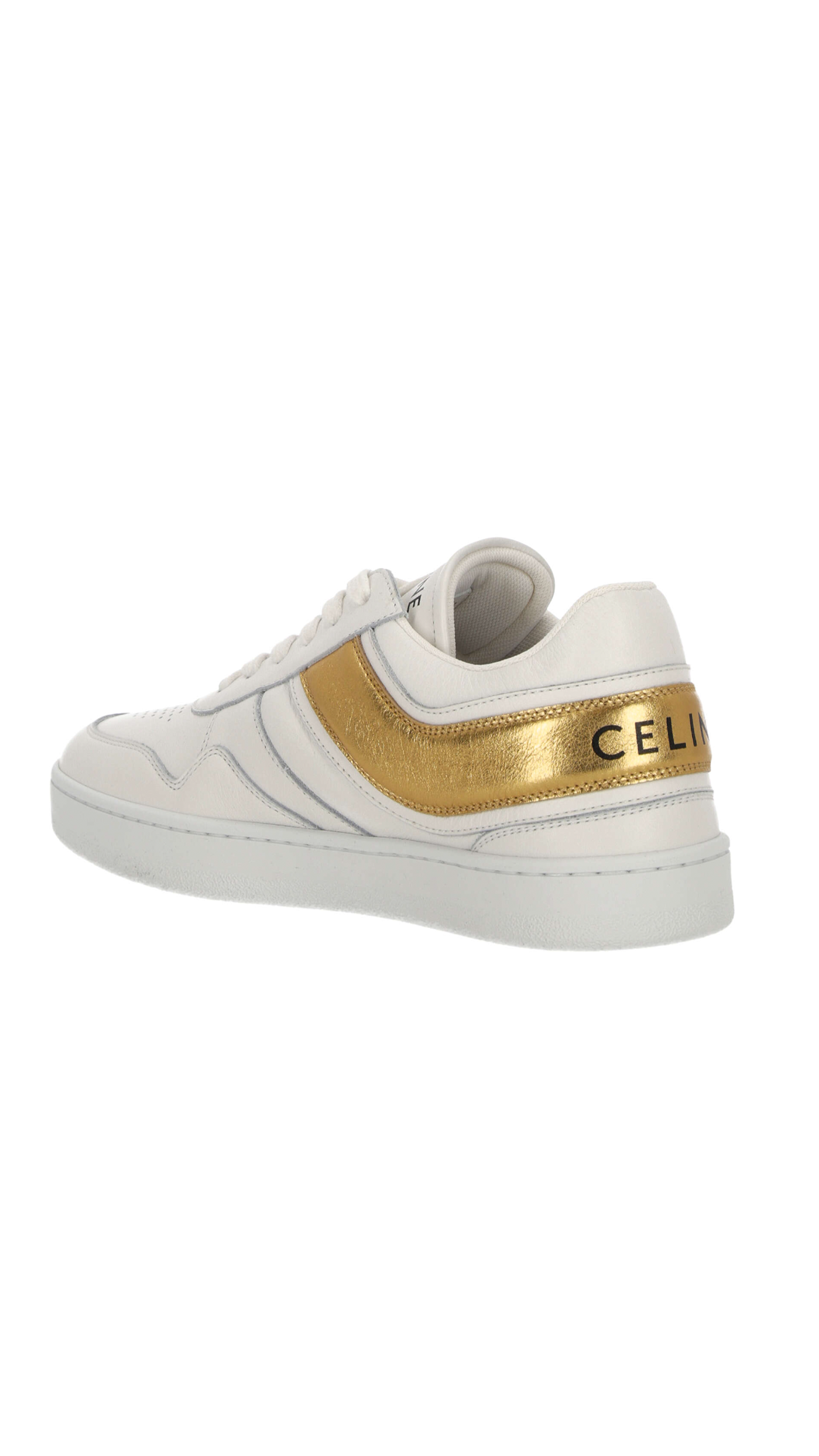 Low Lace-up Sneaker in Calfskin & Laminated Calfskin - White/Gold