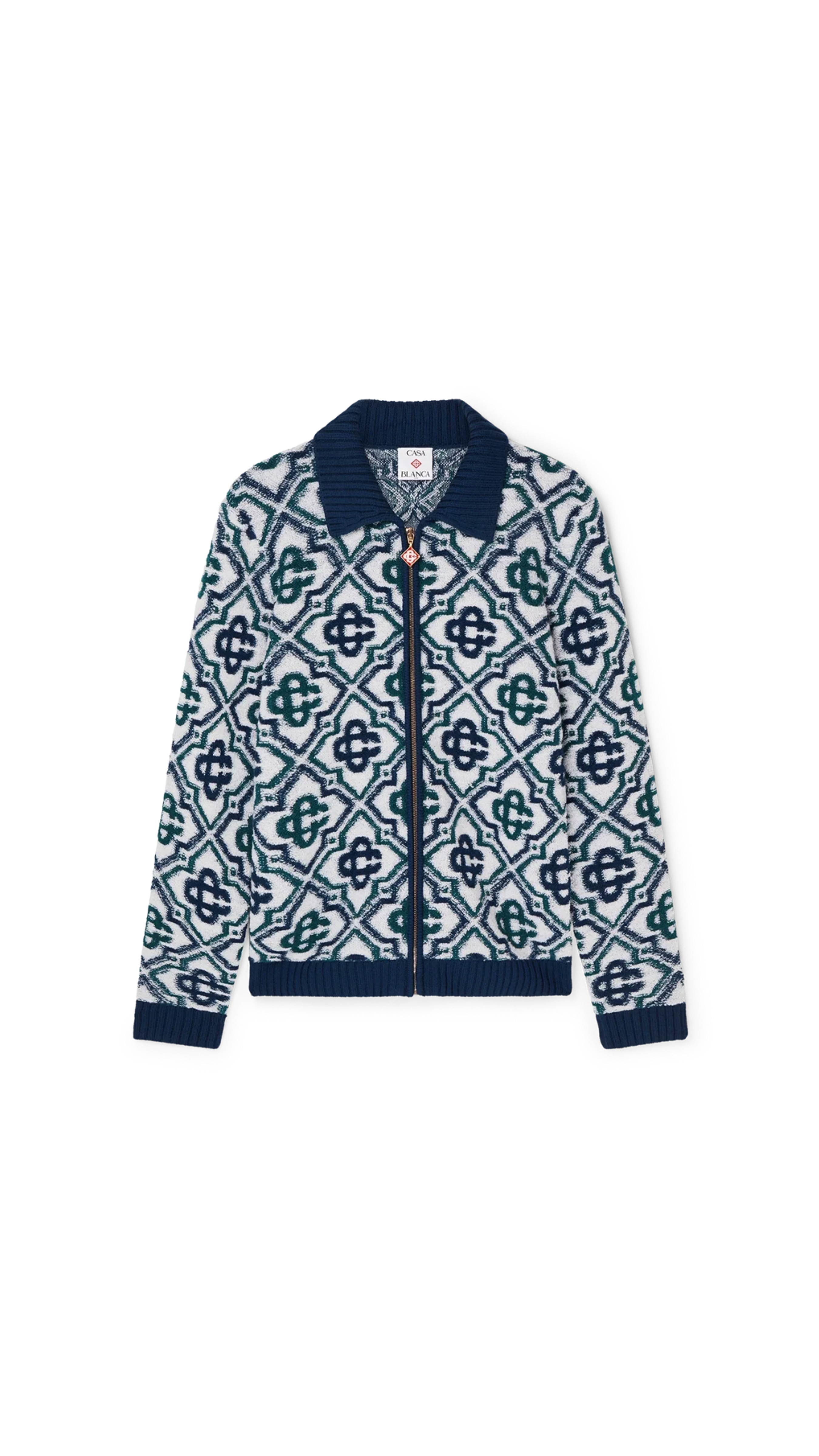 Monogram Knit Zip Jumper - White/Blue/Navy