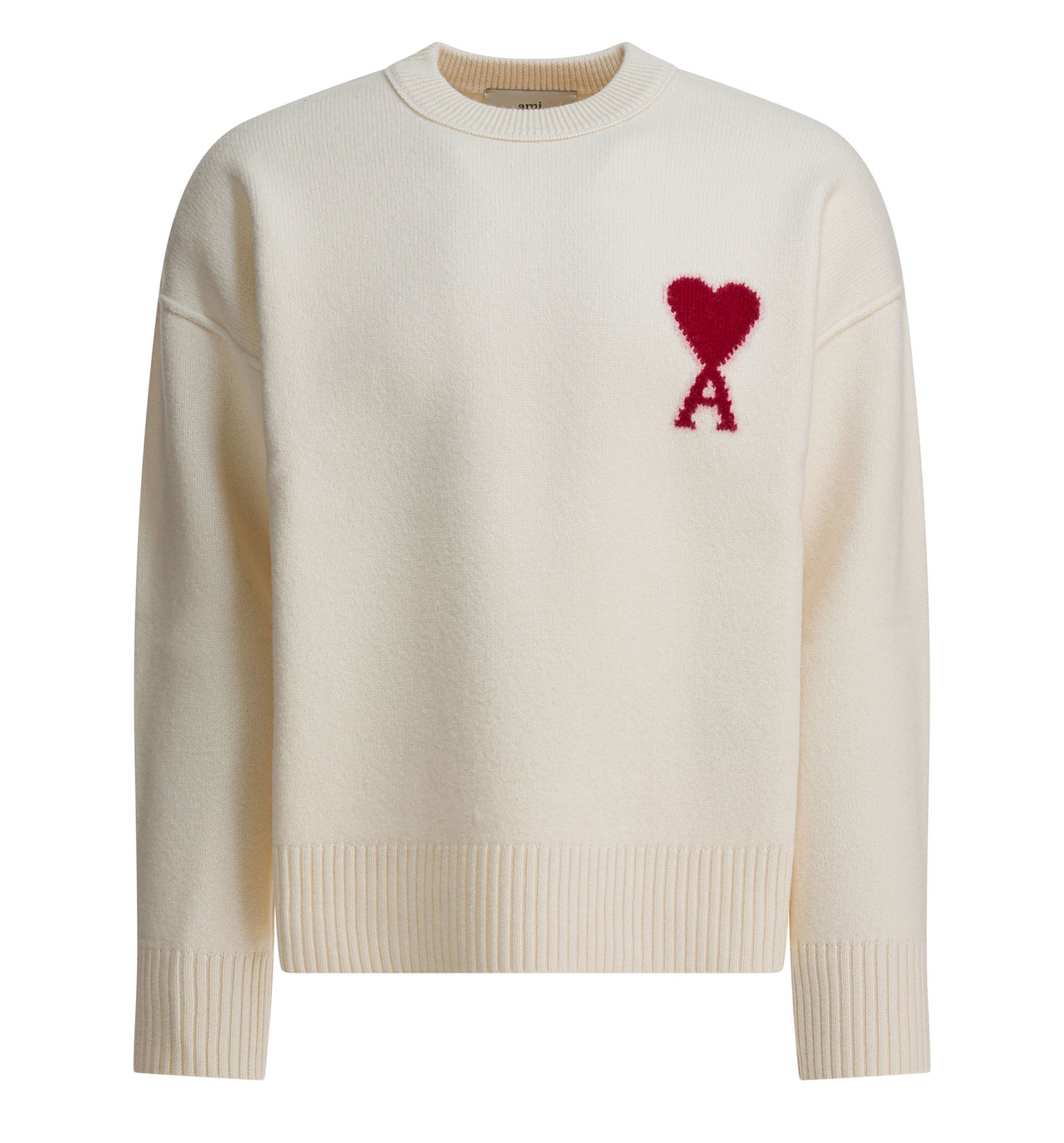 Natural crewneck wool sweater with Ami de Coeur