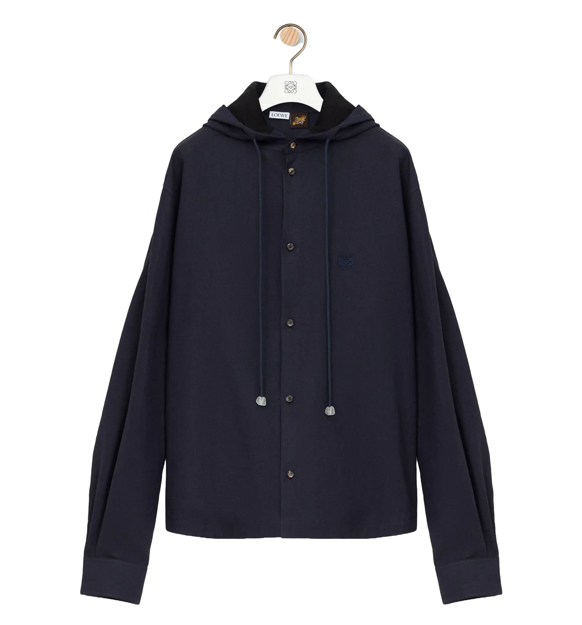 Hooded shirt in cotton and linen