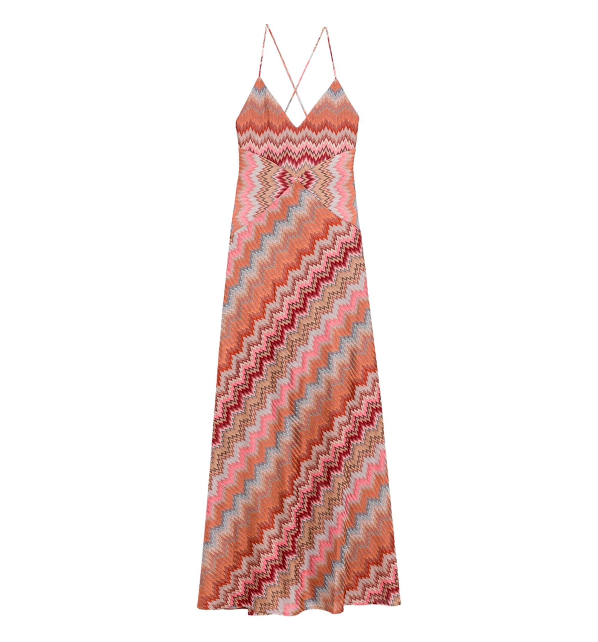 Long dress with crossed straps in chevron viscose