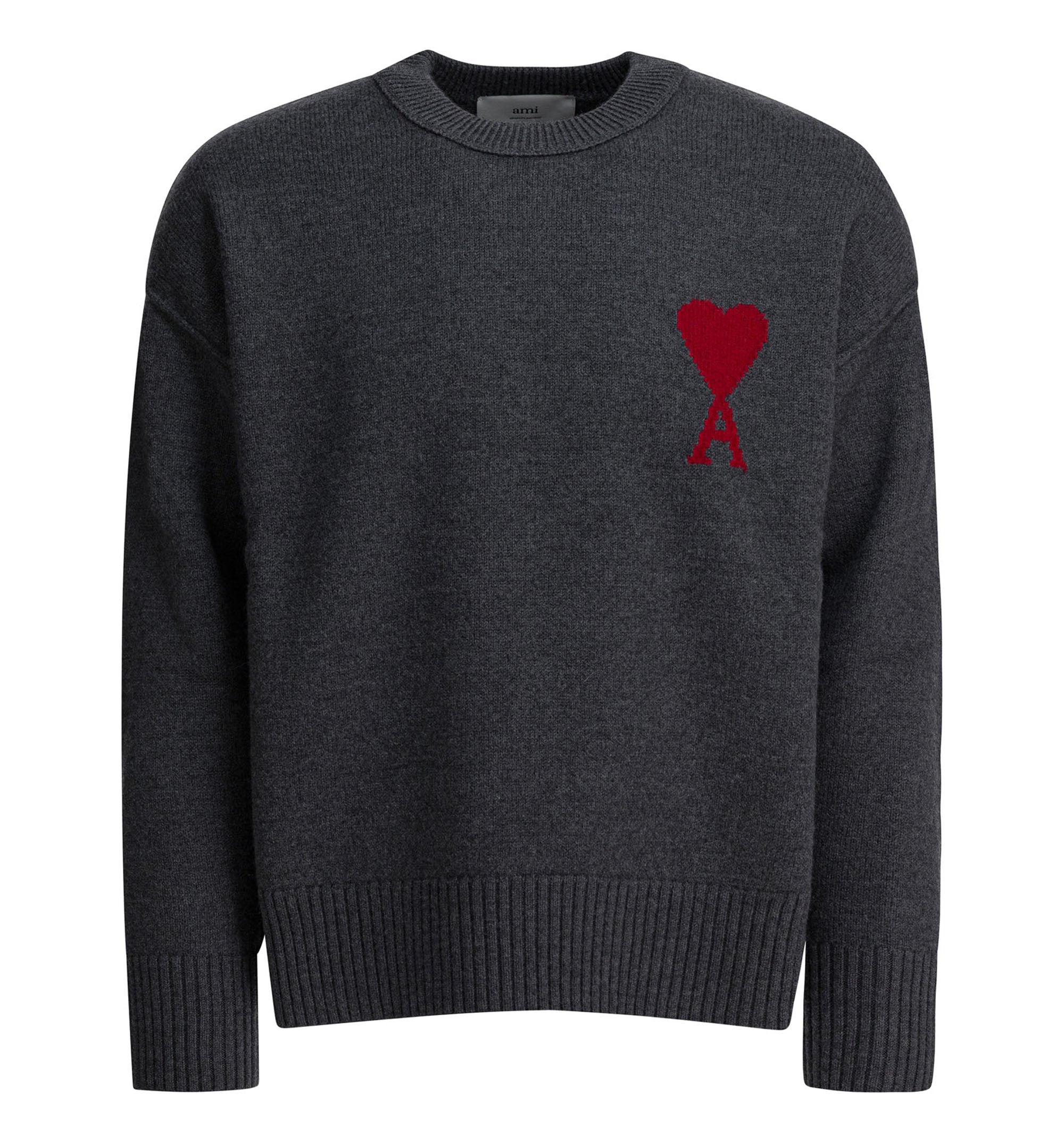 Grey crewneck wool sweater with Ami de Coeur