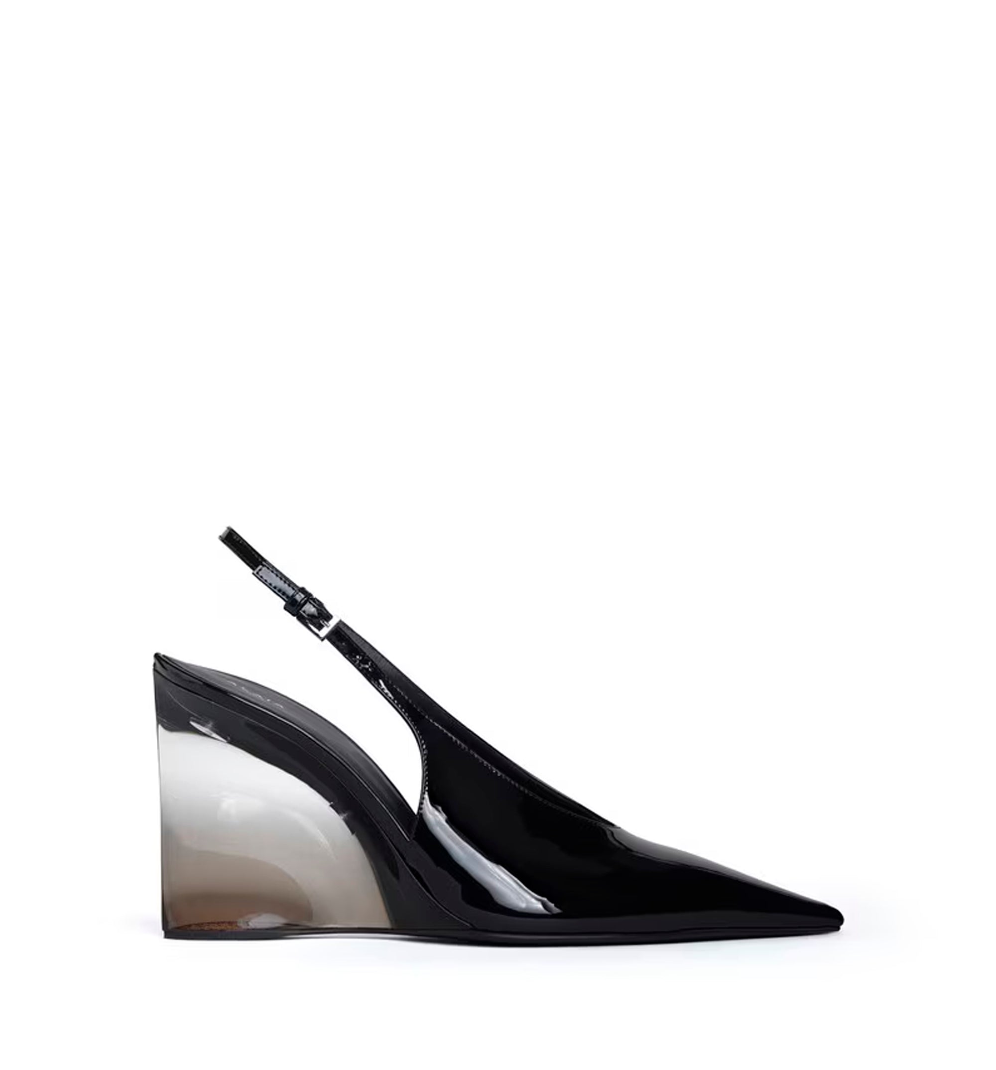 Invisible Wedge Slingbacks In Patent Calfskin