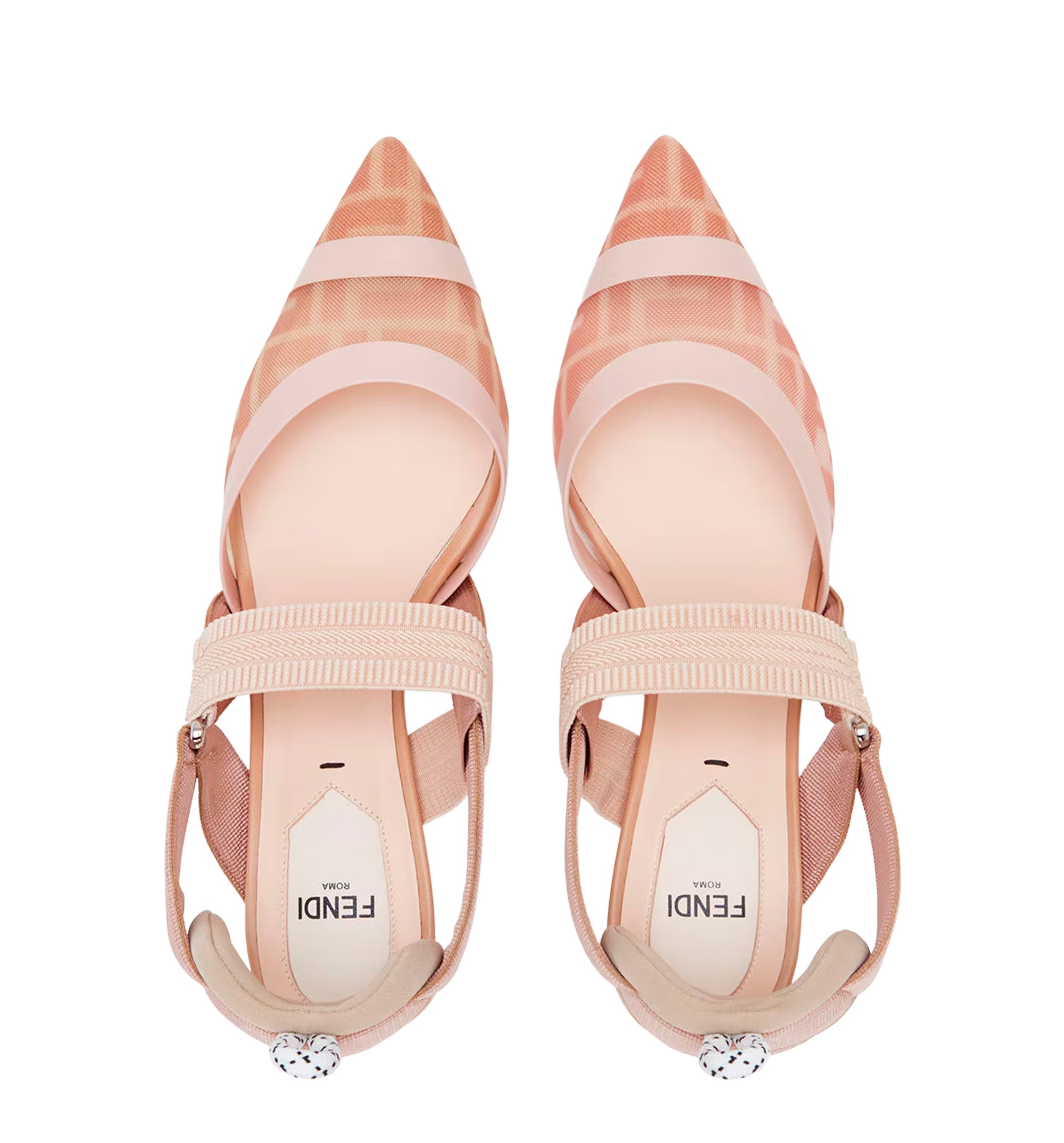 Nude leather and pink mesh slingbacks with medium heel