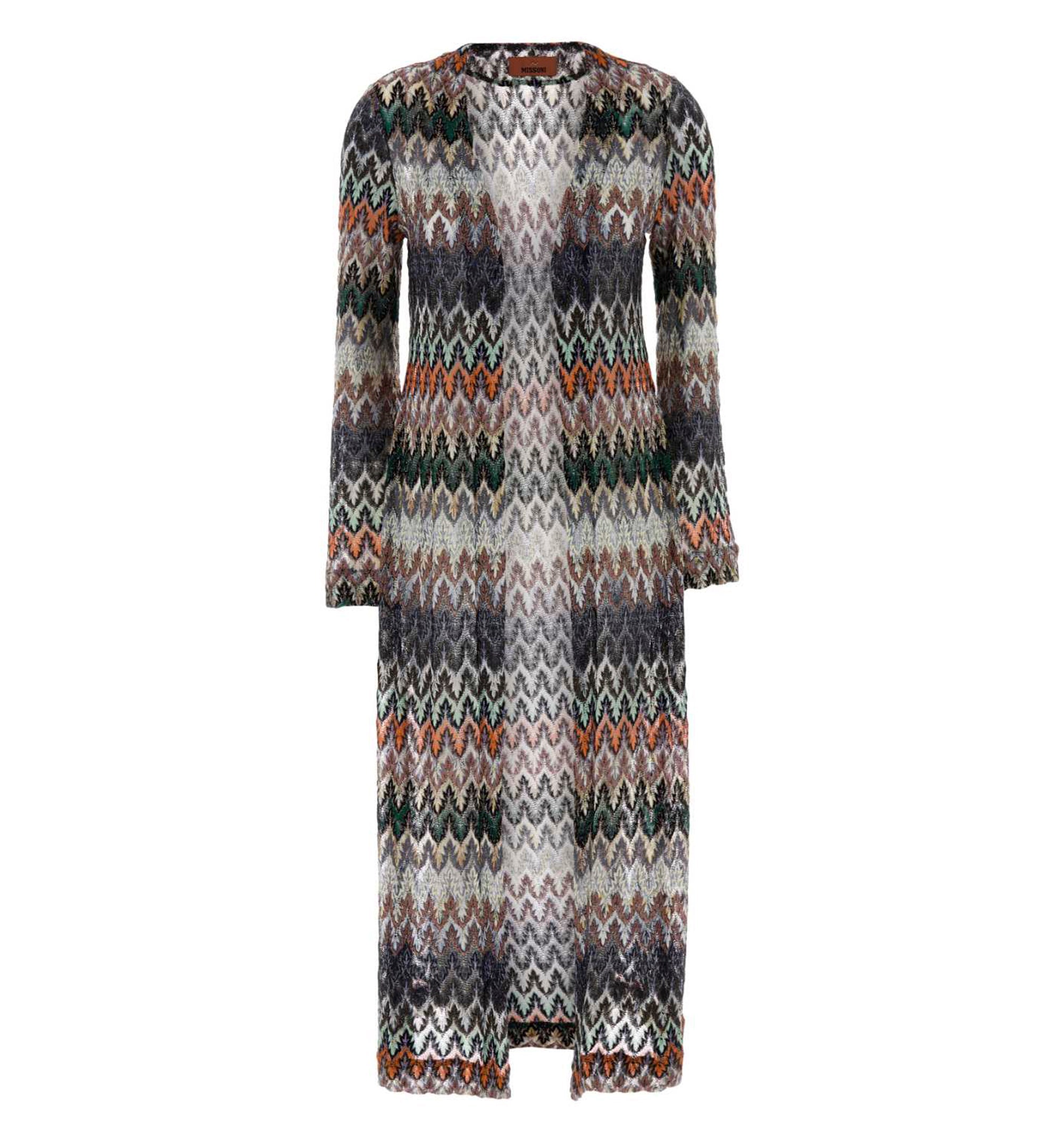 Cotton and Viscose Lamé Long Cardigan with Lace Motif