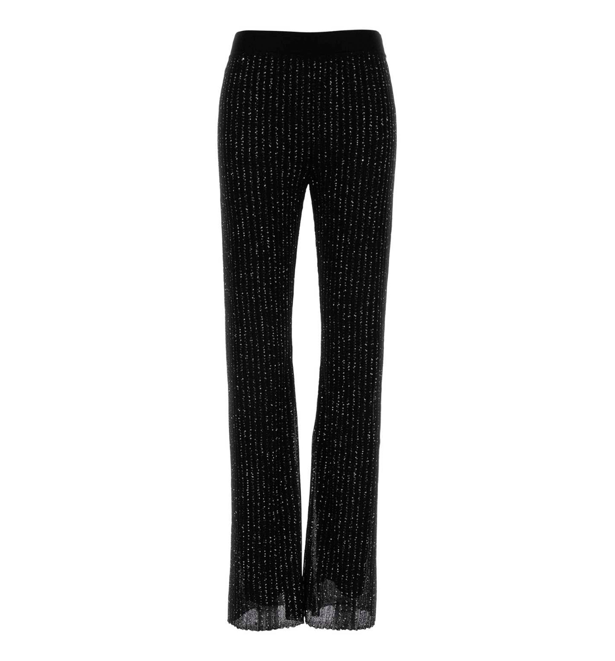 Ribbed Viscose Lamé Straight Trousers with Sequins