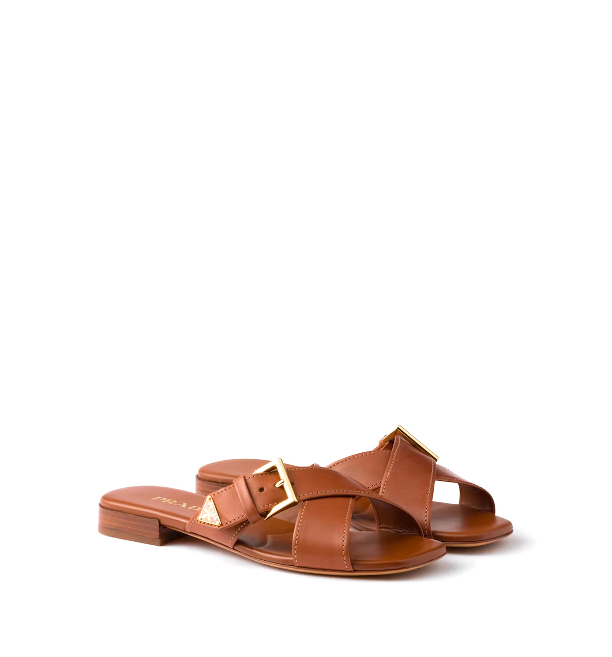 Leather crisscross slides with buckle