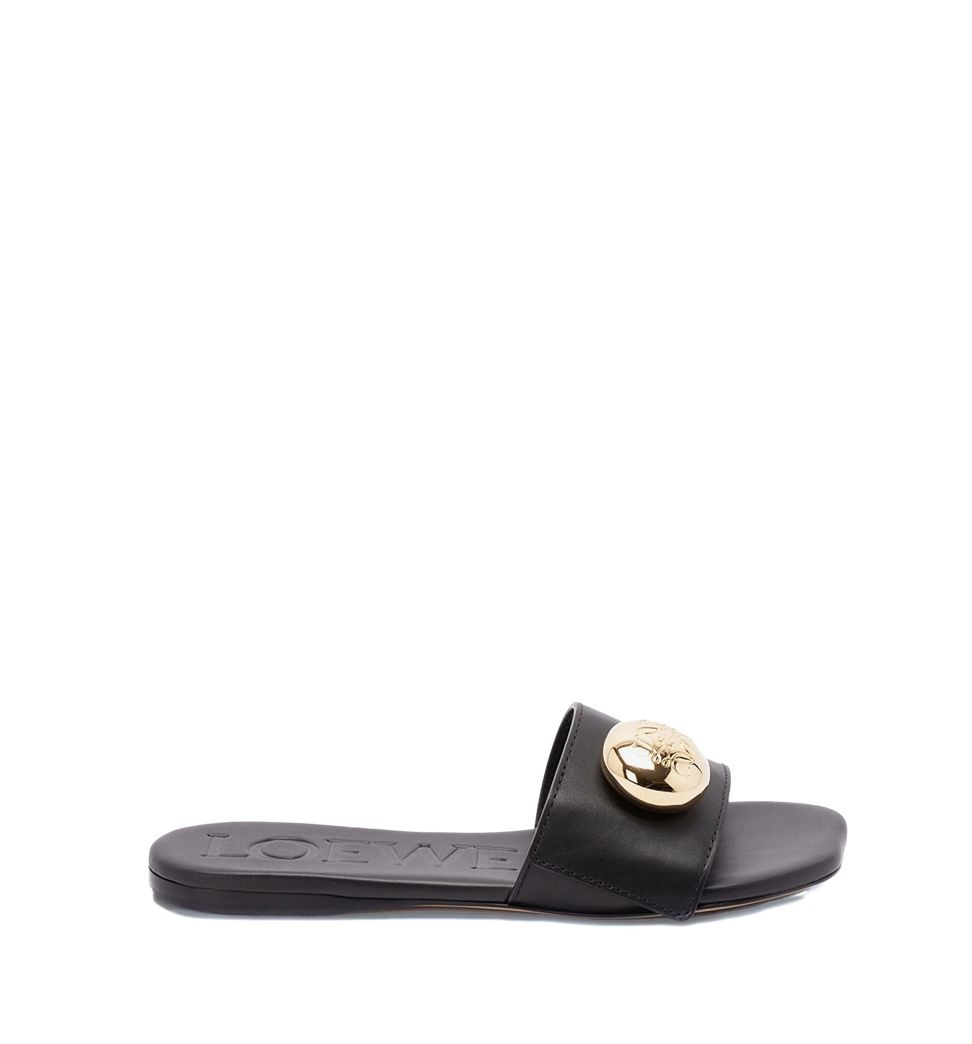 Toggle flat sandal in shiny smoot calfskin