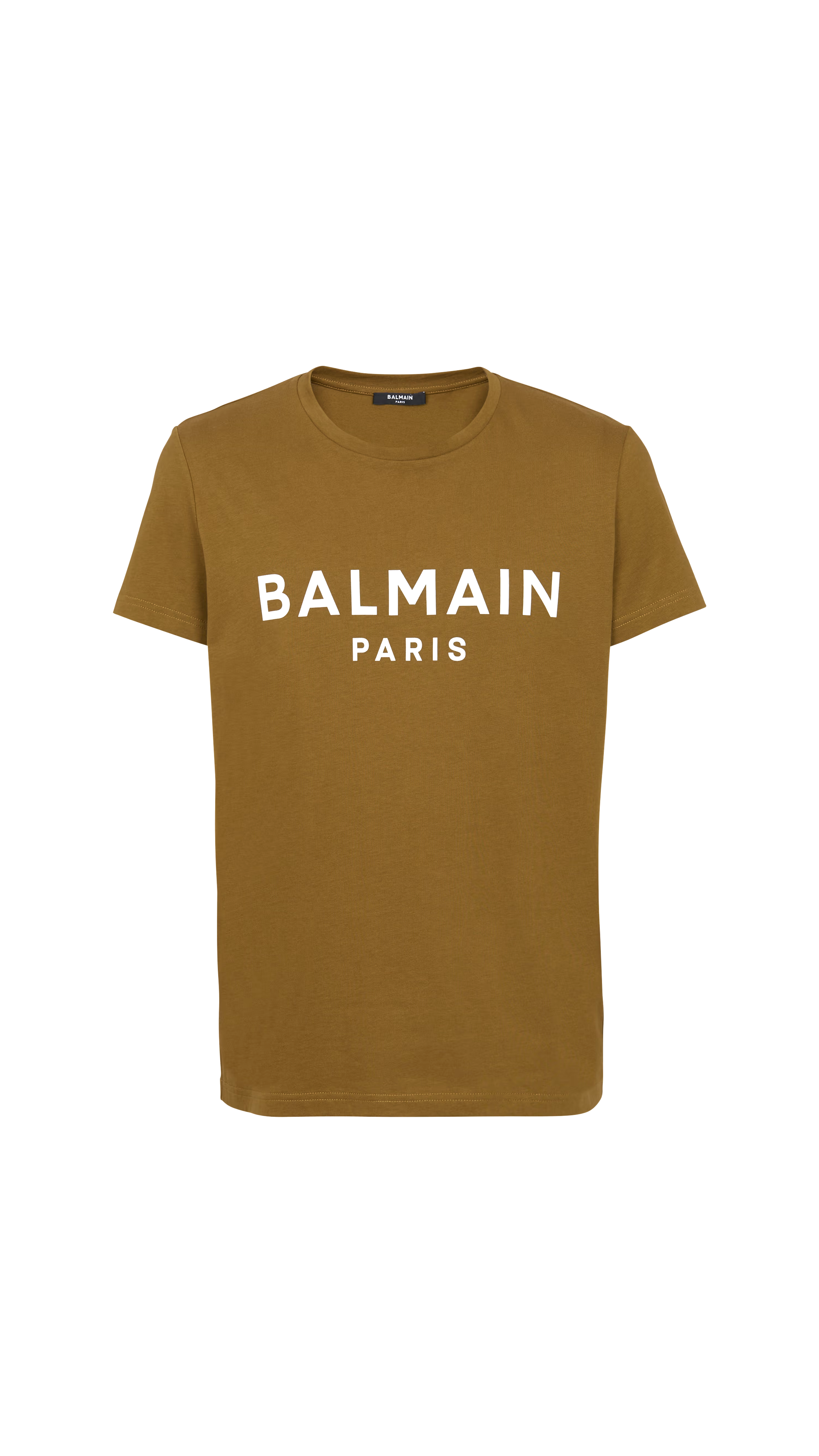 Eco-designed Cotton T-shirt With Balmain Paris Logo Print - Khaki