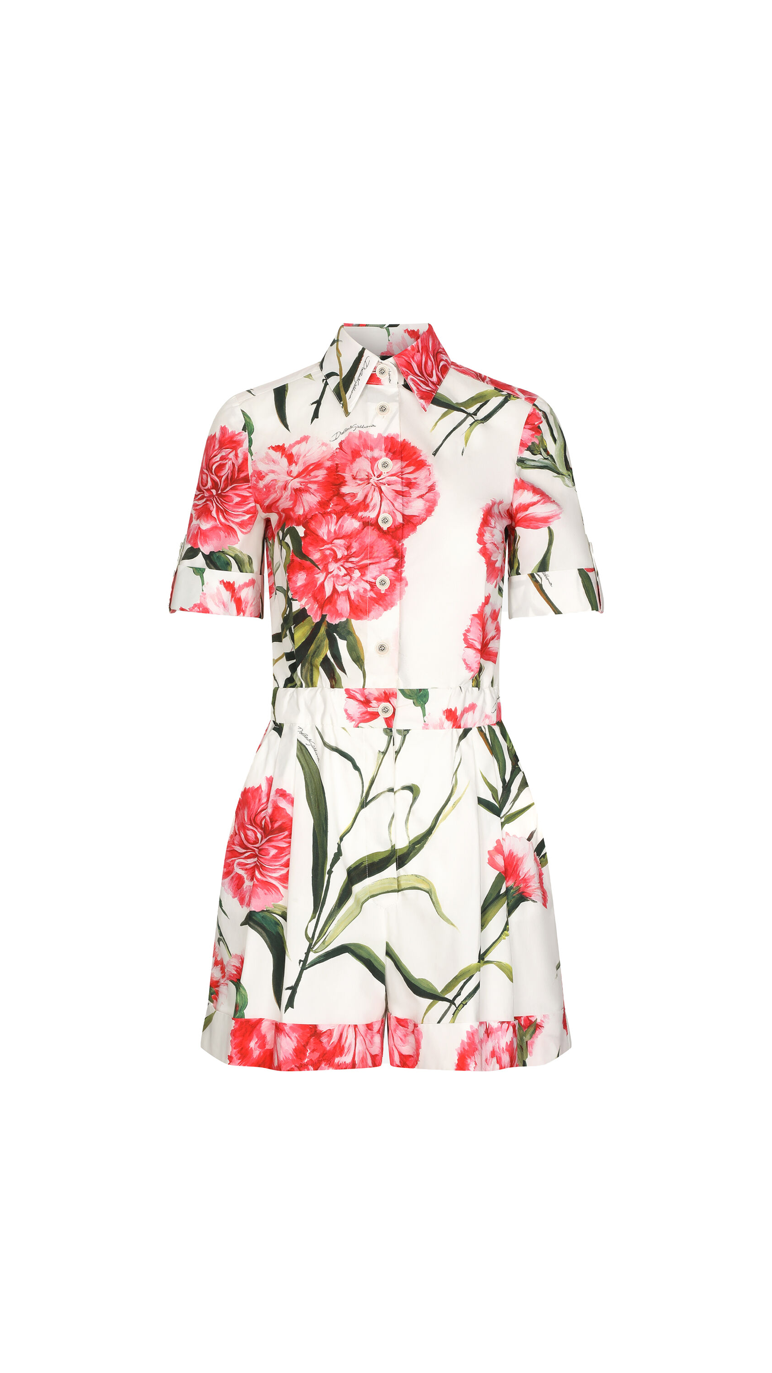 Carnation-print Poplin Playsuit - White/Pink/Green