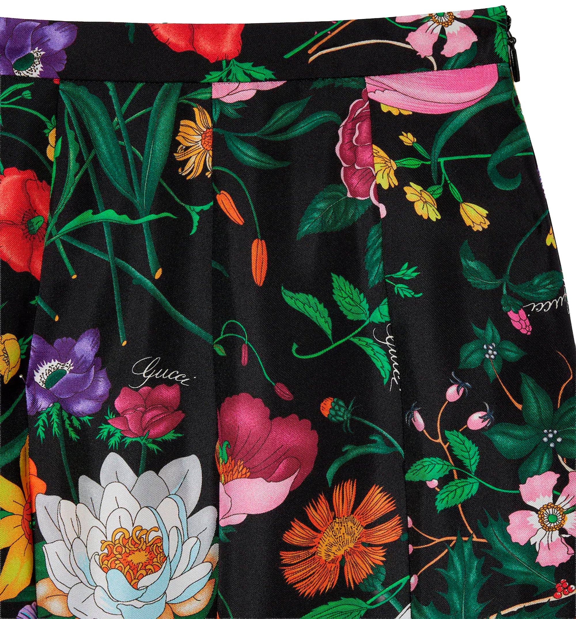 Printed silk twill pleated midi skirt