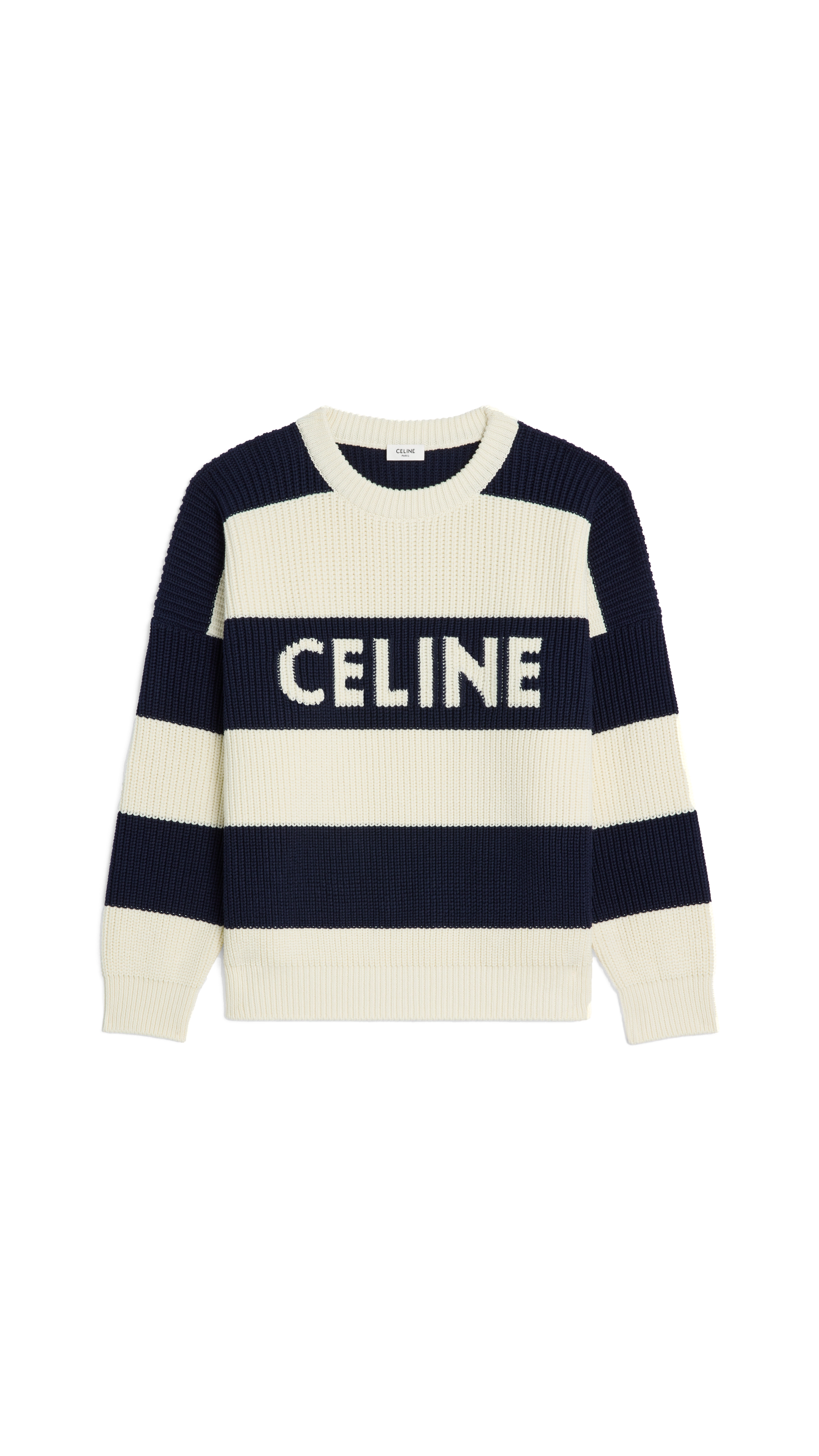 Oversized Sweater in Striped Cotton - Ecru/Navy