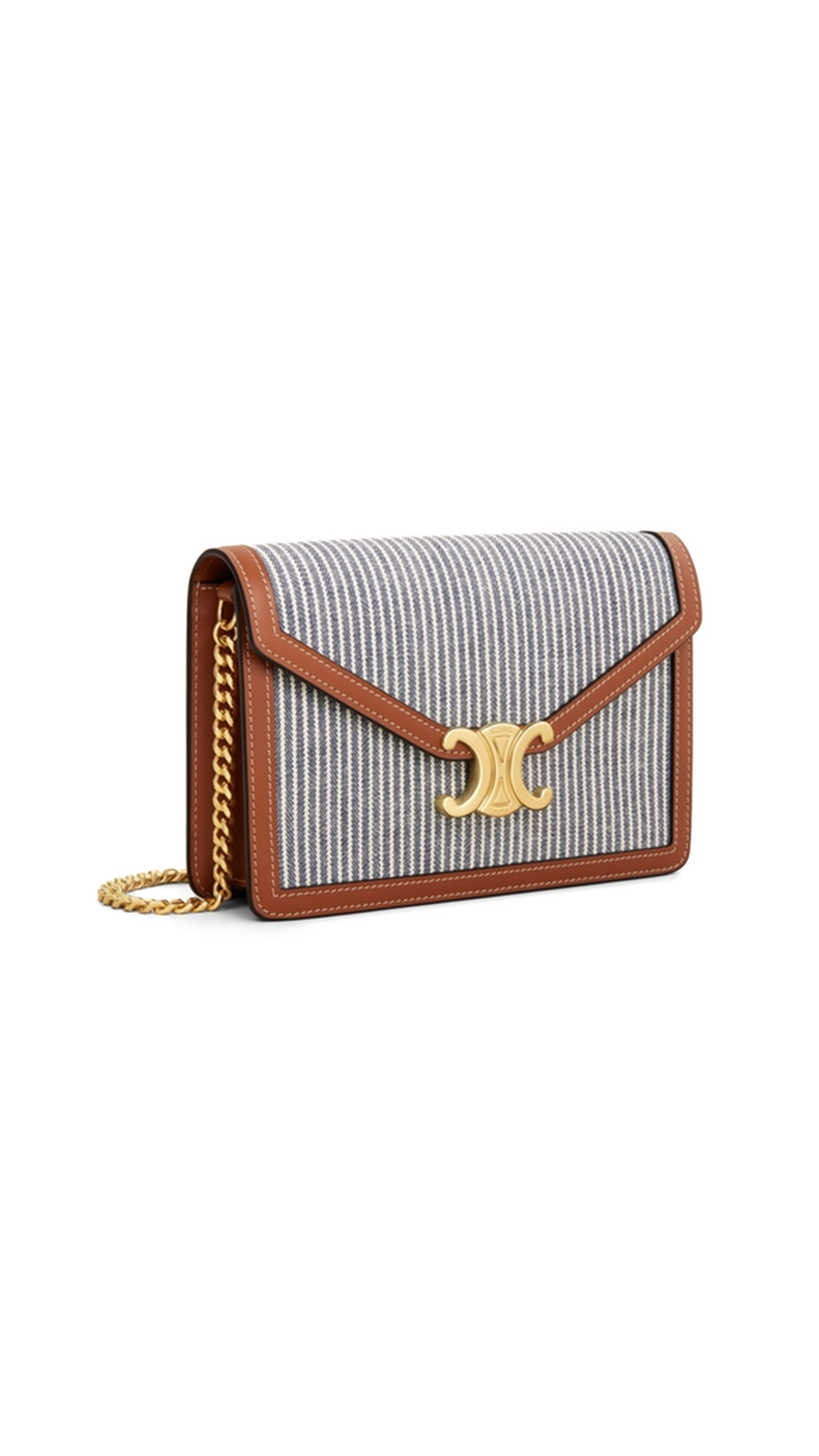 Wallet on Chain Margo in Striped Textile and Calfskin - Navy