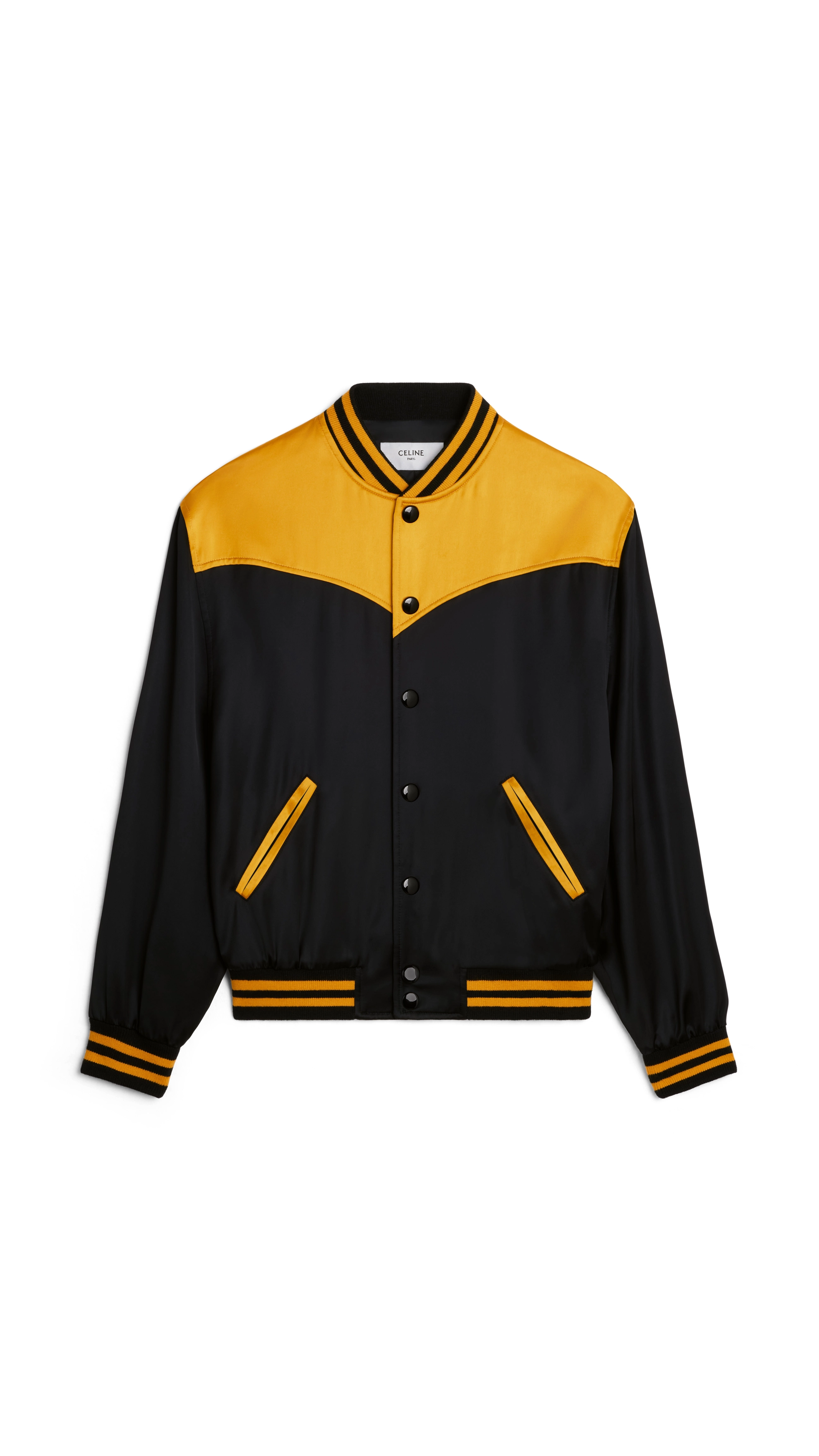 Western Bomber Jacket in Satin - Black/Yellow