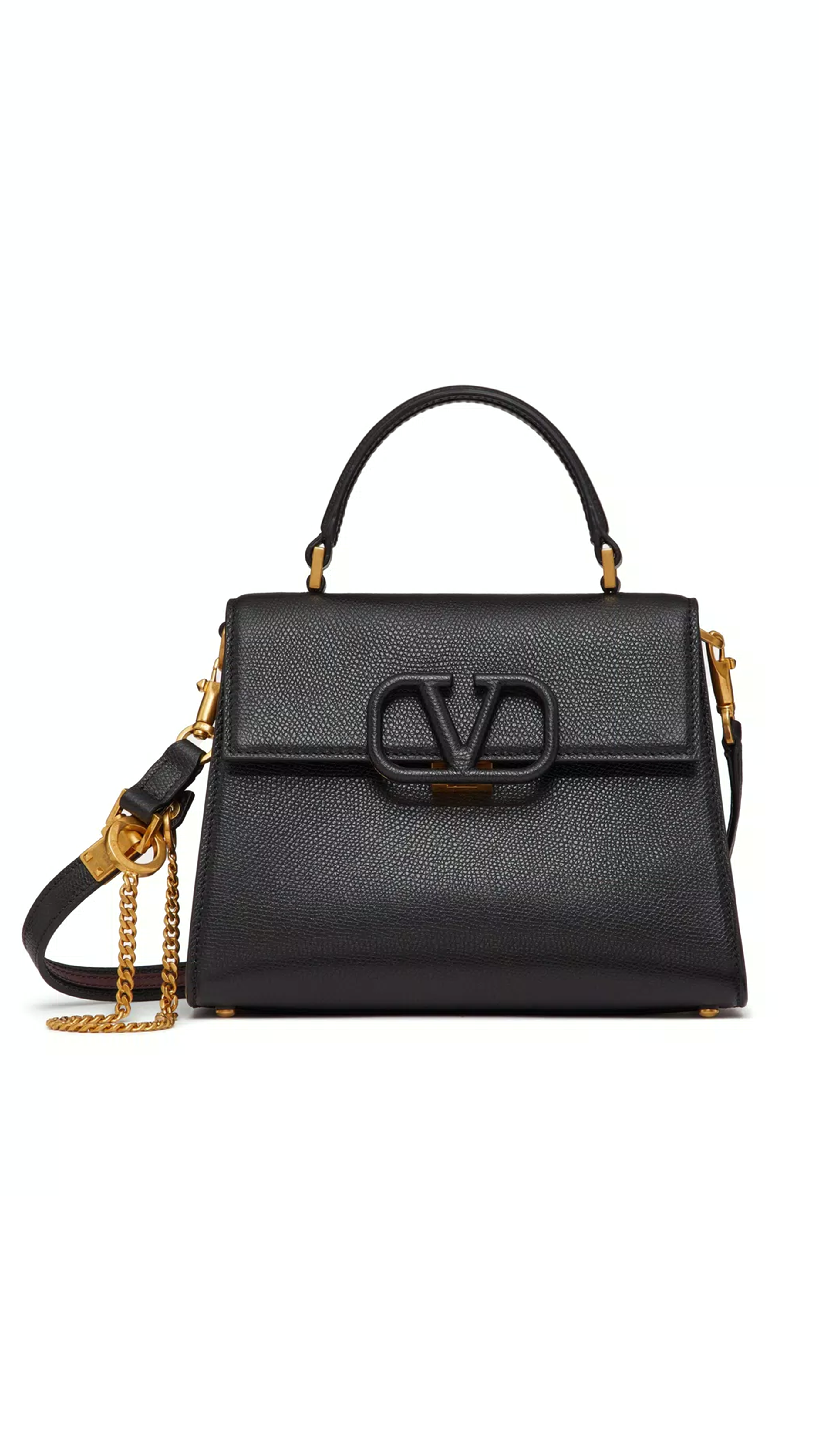 Small Vsling Grainy Calfskin Handbag - Black