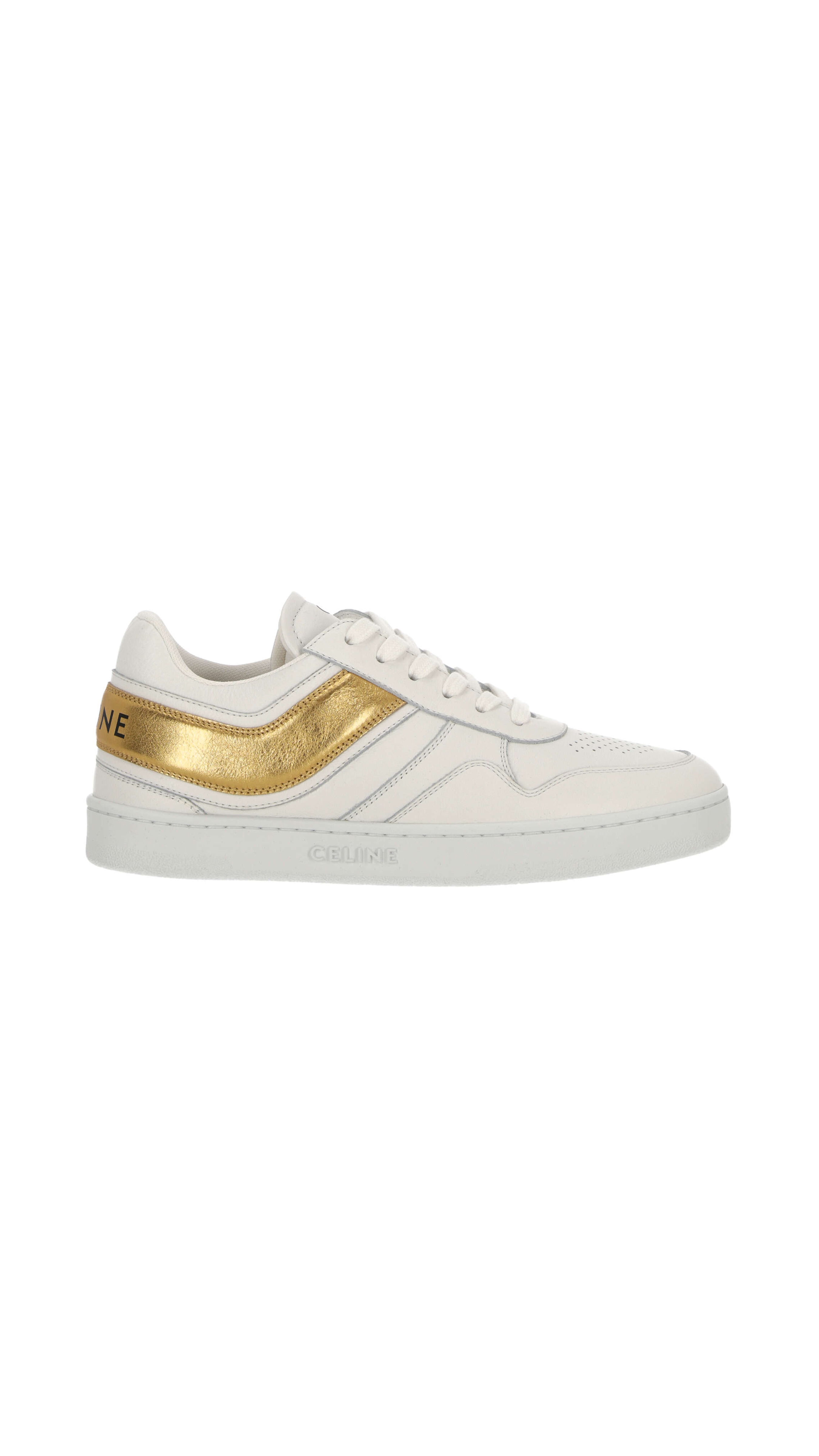 Low Lace-up Sneaker in Calfskin & Laminated Calfskin - White/Gold