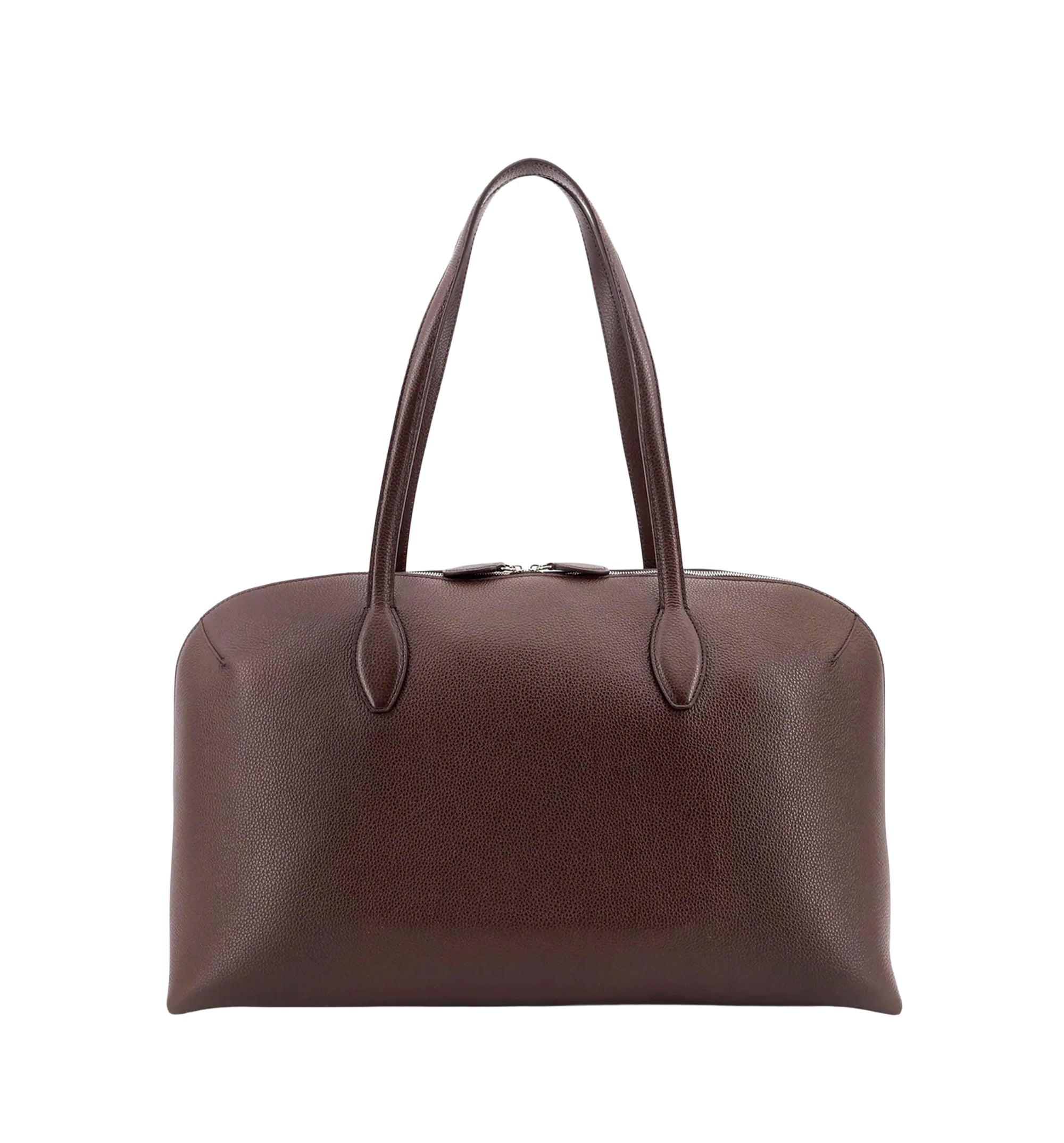 Suede handbag with engraved logo on the front