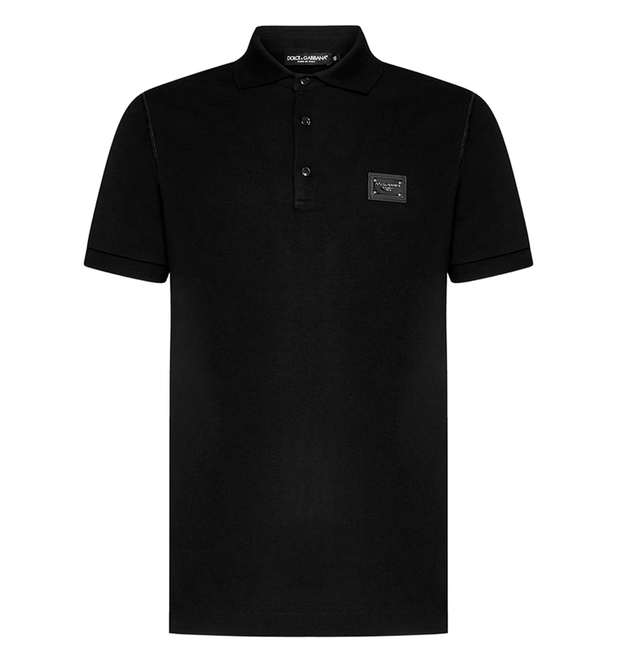 Cotton piqué polo-shirt with branded tag