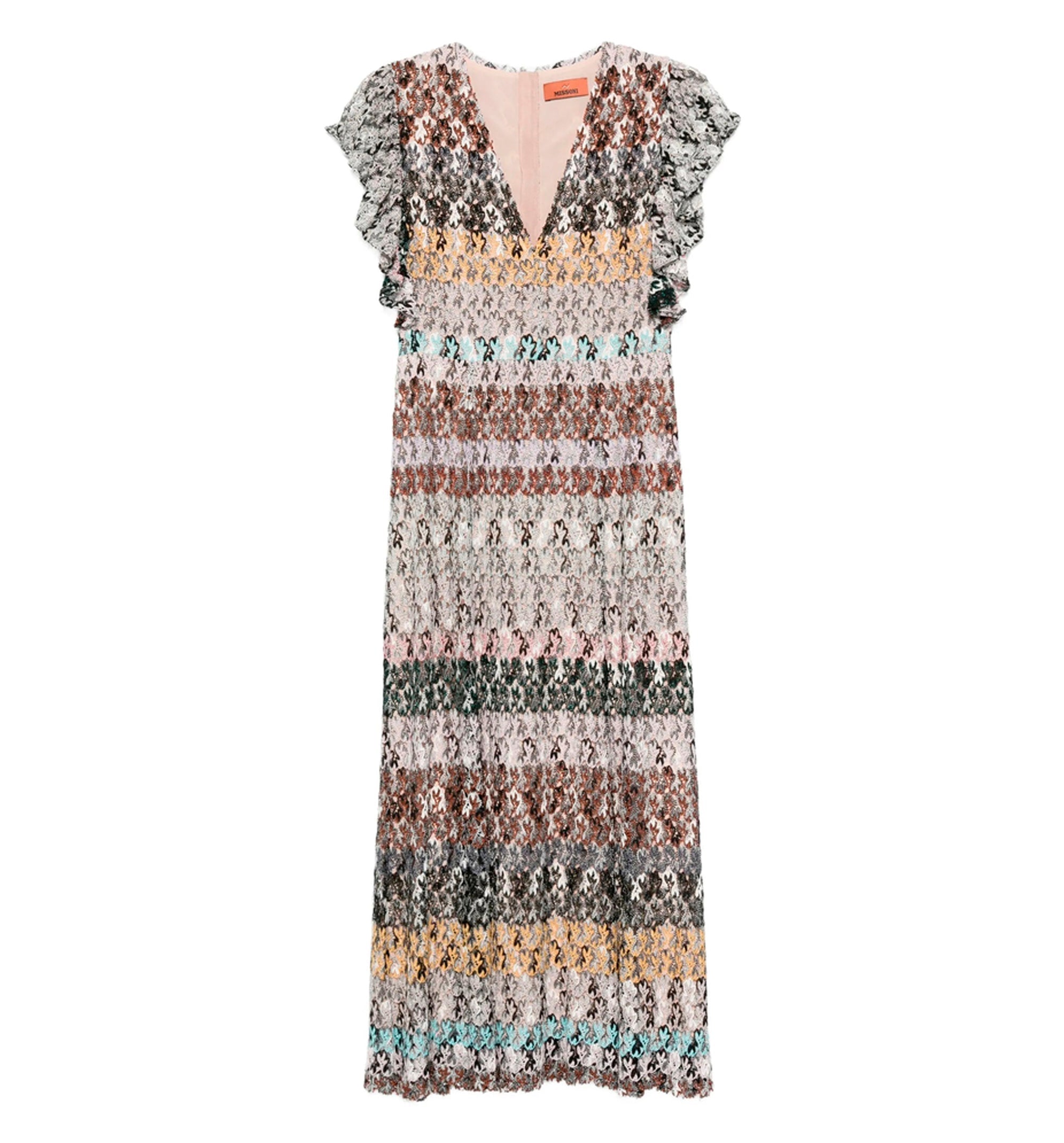Multicolour V-Neck Ruffled Dress
