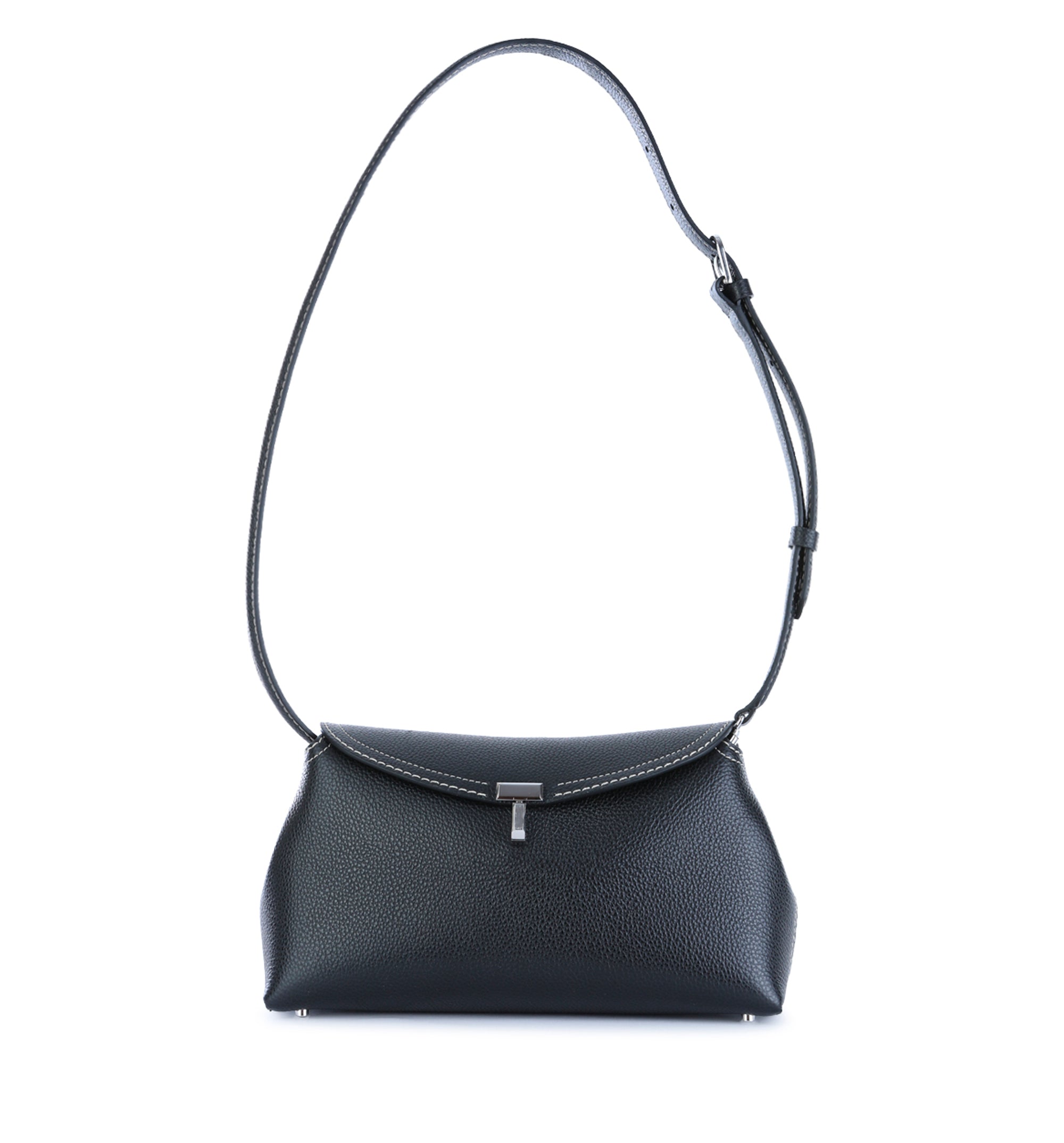 Black Leather T-Lock Clutch