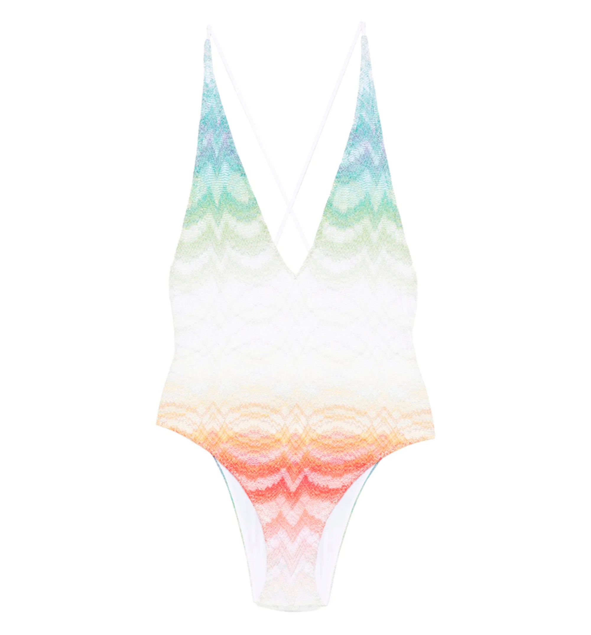 V-neck zig zag lamé viscose one-piece swimsuit