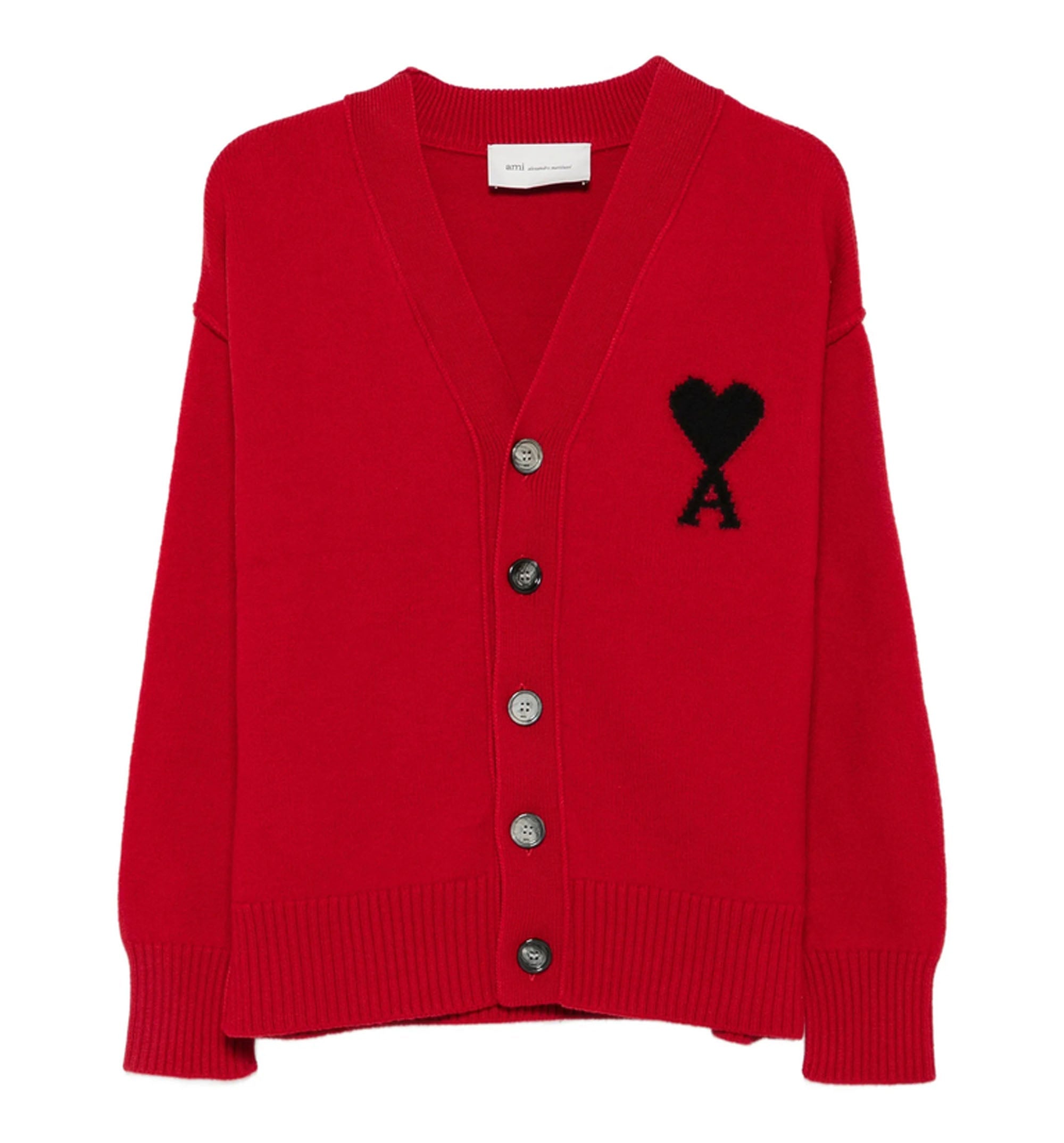 Red wool cardigan with Ami de Coeur