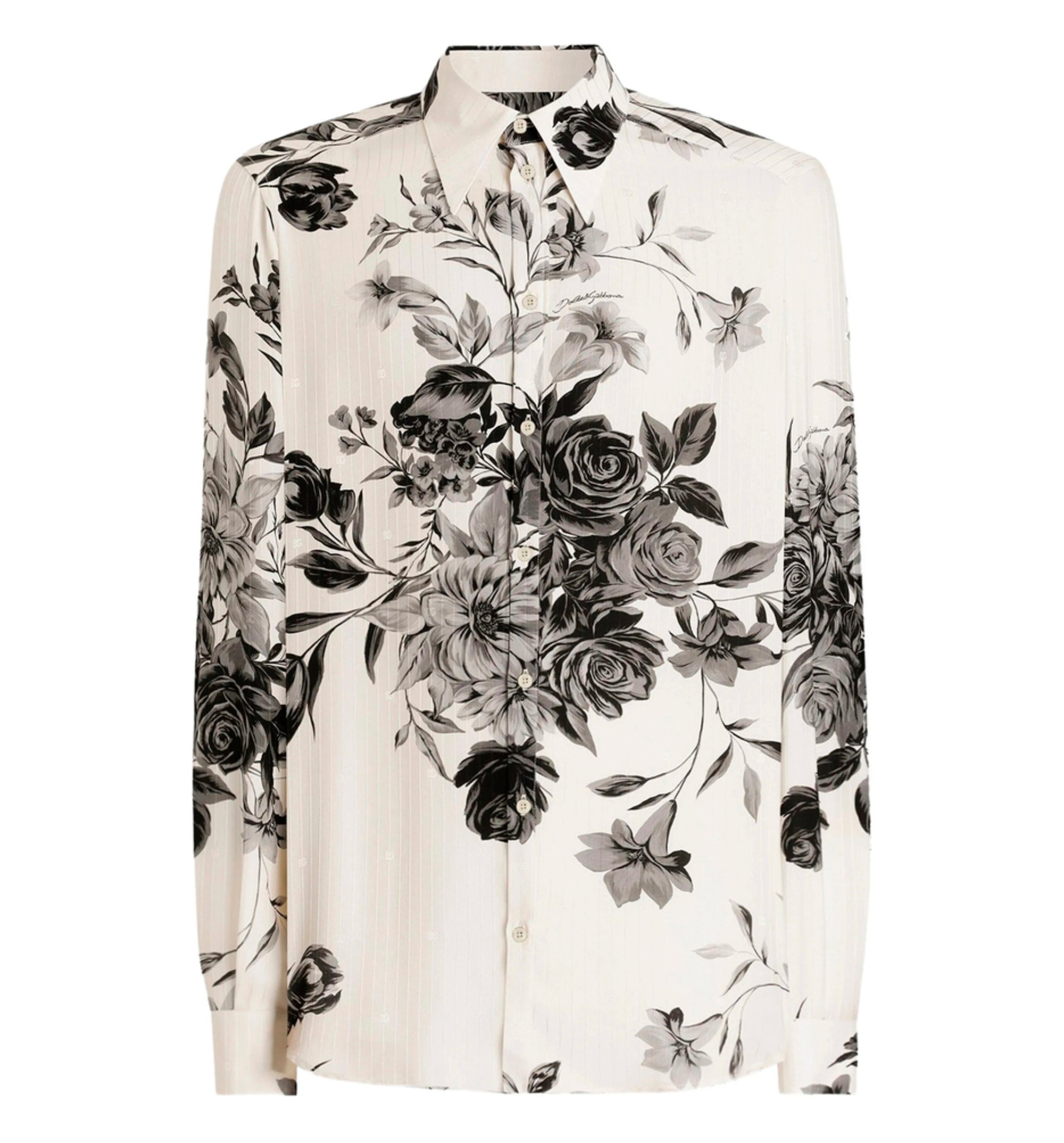 Flower bouquet-print gold jacquard shirt