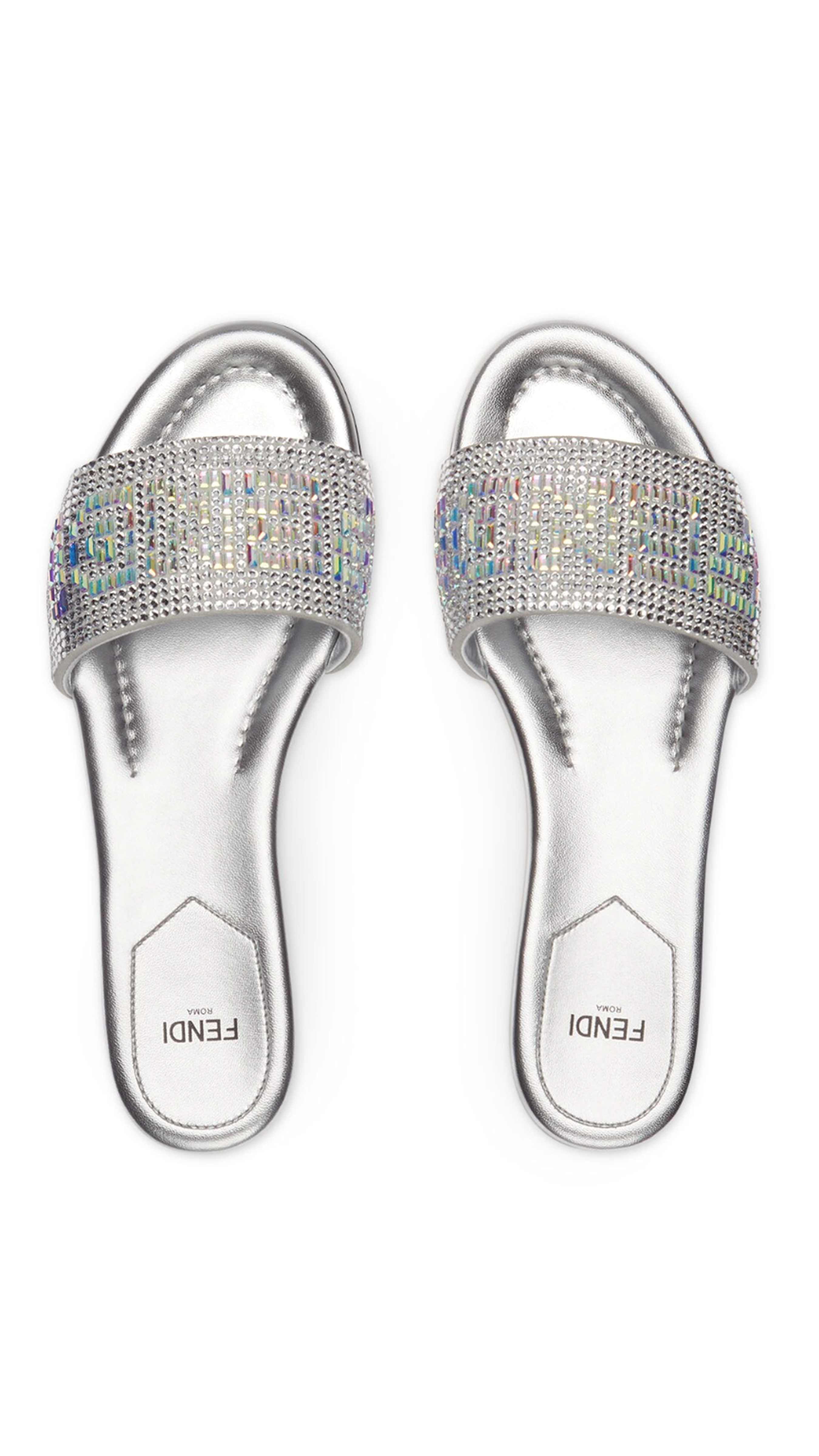 Signature Leather Slides with Rhinestones - Silver