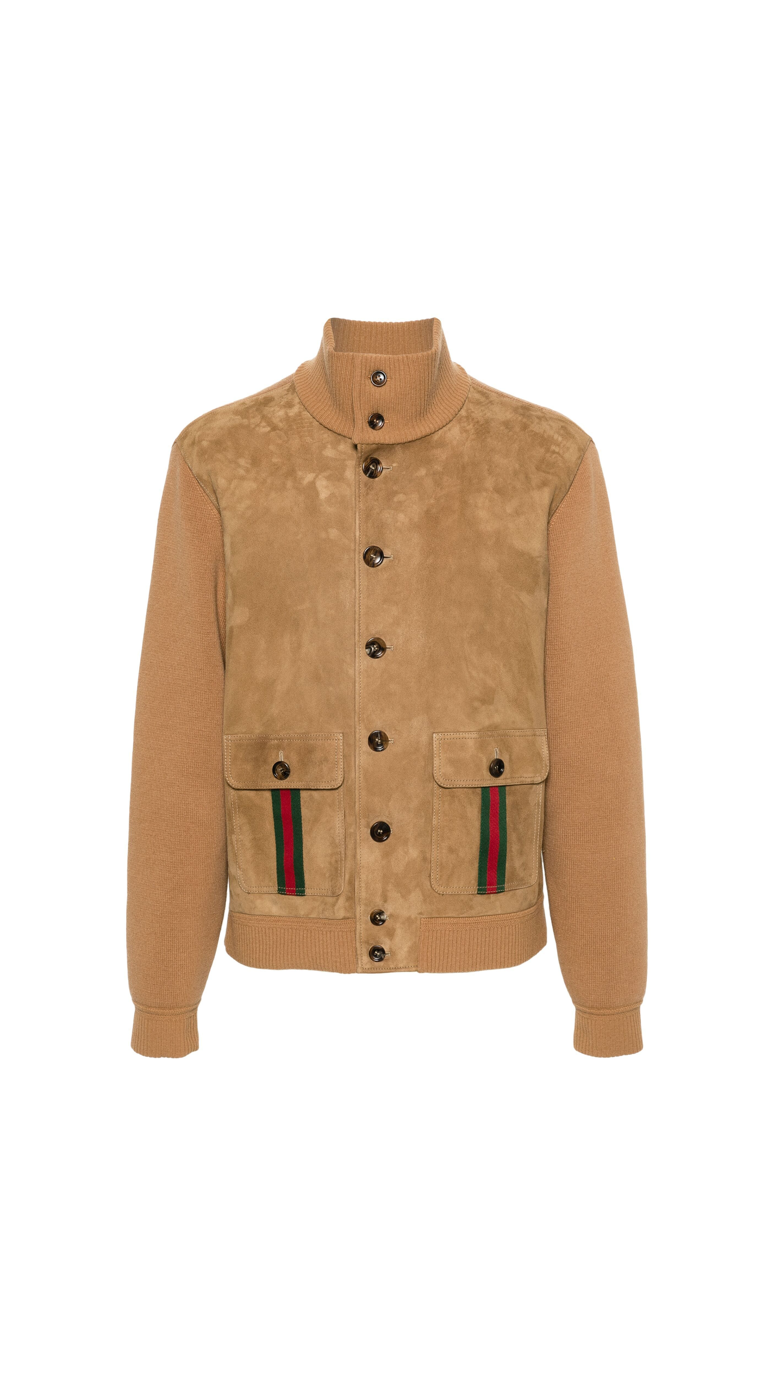 Web Stripe-detail Bomber Jacket - Camel