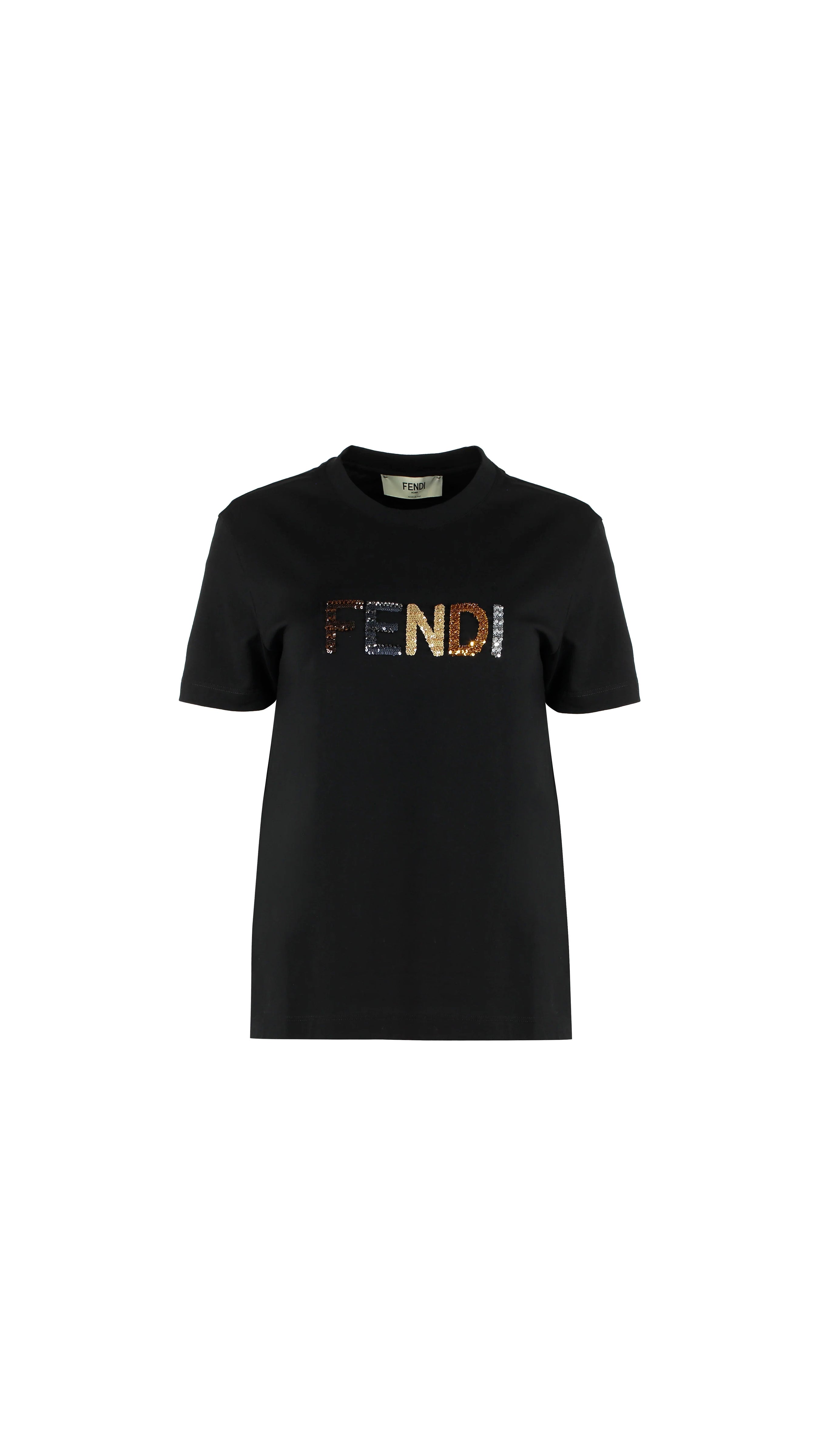 Sequinned-logo T-shirt - Black