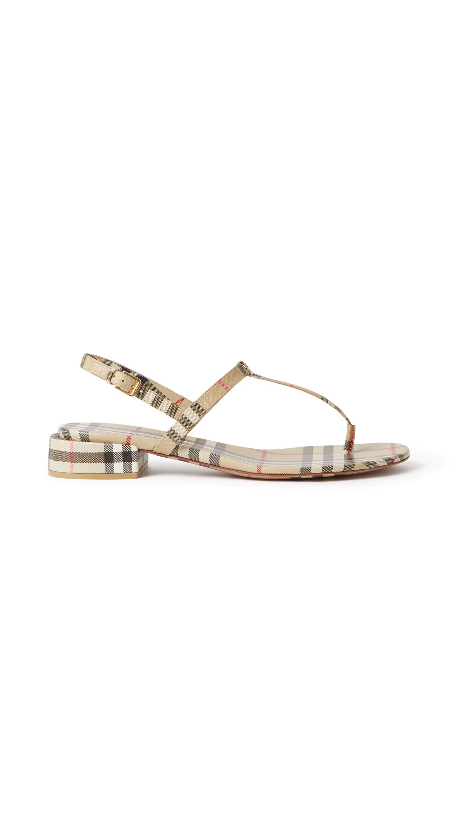 Check and Leather Sandals in Archive Beige - Women