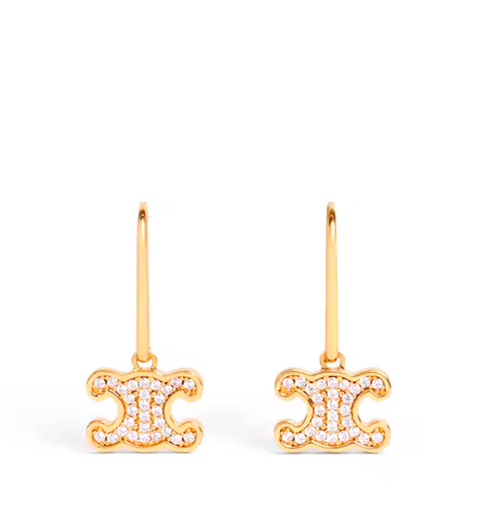 Triomphe Rhinestone Earrings In Brass With Gold Finish And Crystals