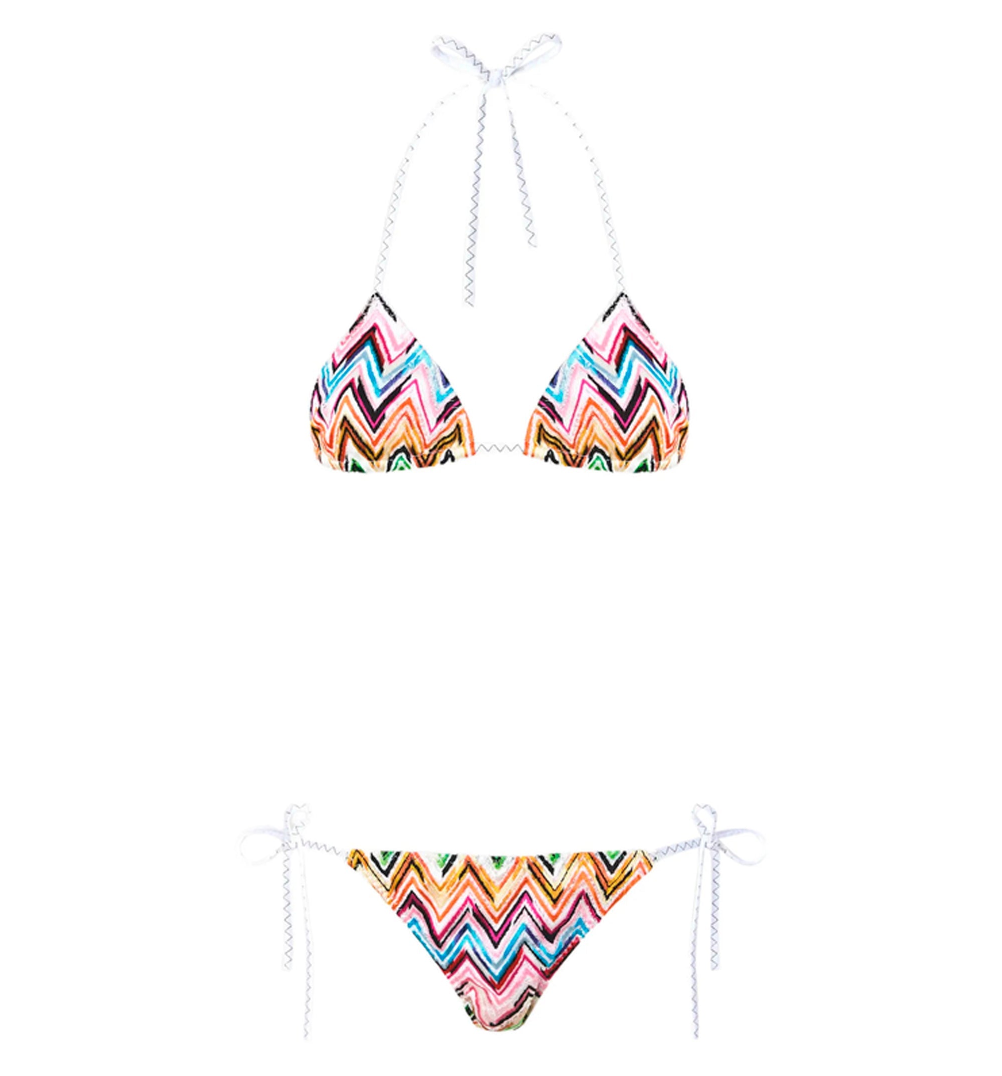 Stretch Viscose Lace-Motif Bikini with Zigzag Pattern