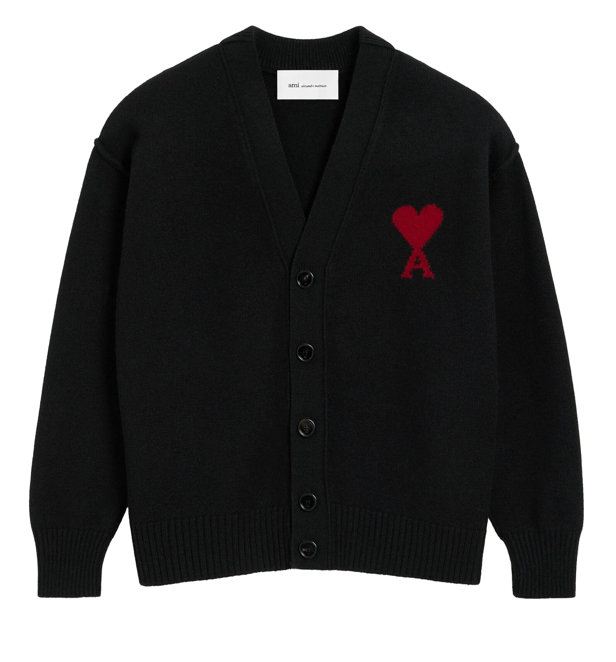 Black wool cardigan with Ami de Coeur